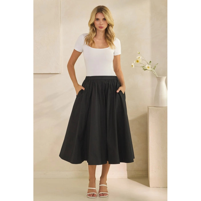 Black Midi Pull on Skirt