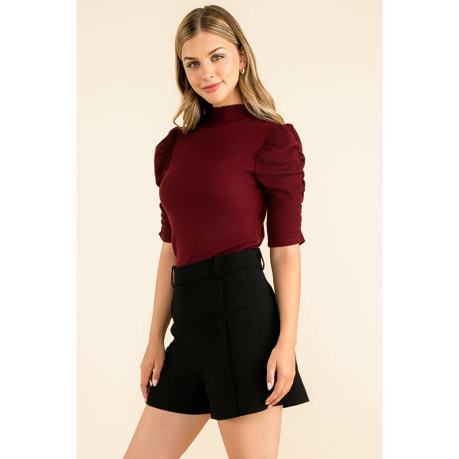 Ruched Sleeve Knit Top