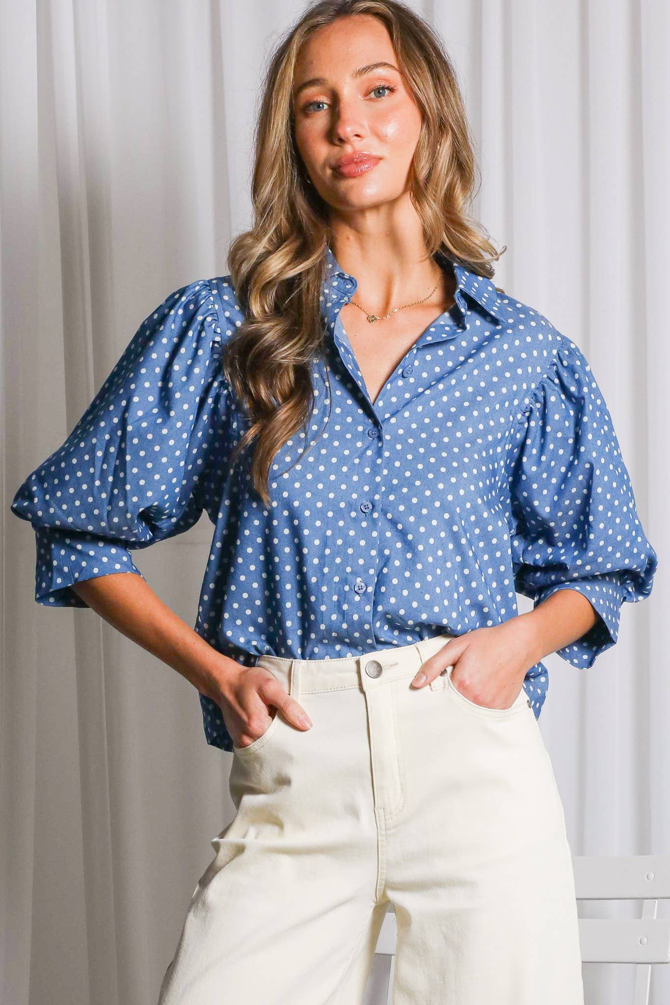 Polka Dot Puff Sleeve Top