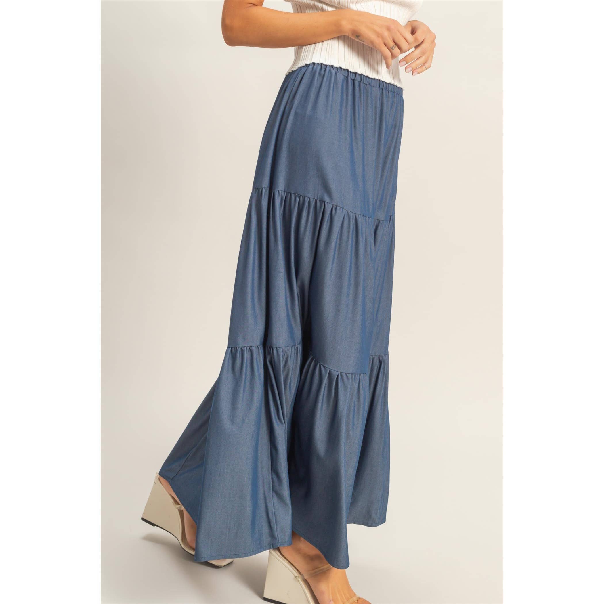 Elastic Waist 3-Tier Skirt
