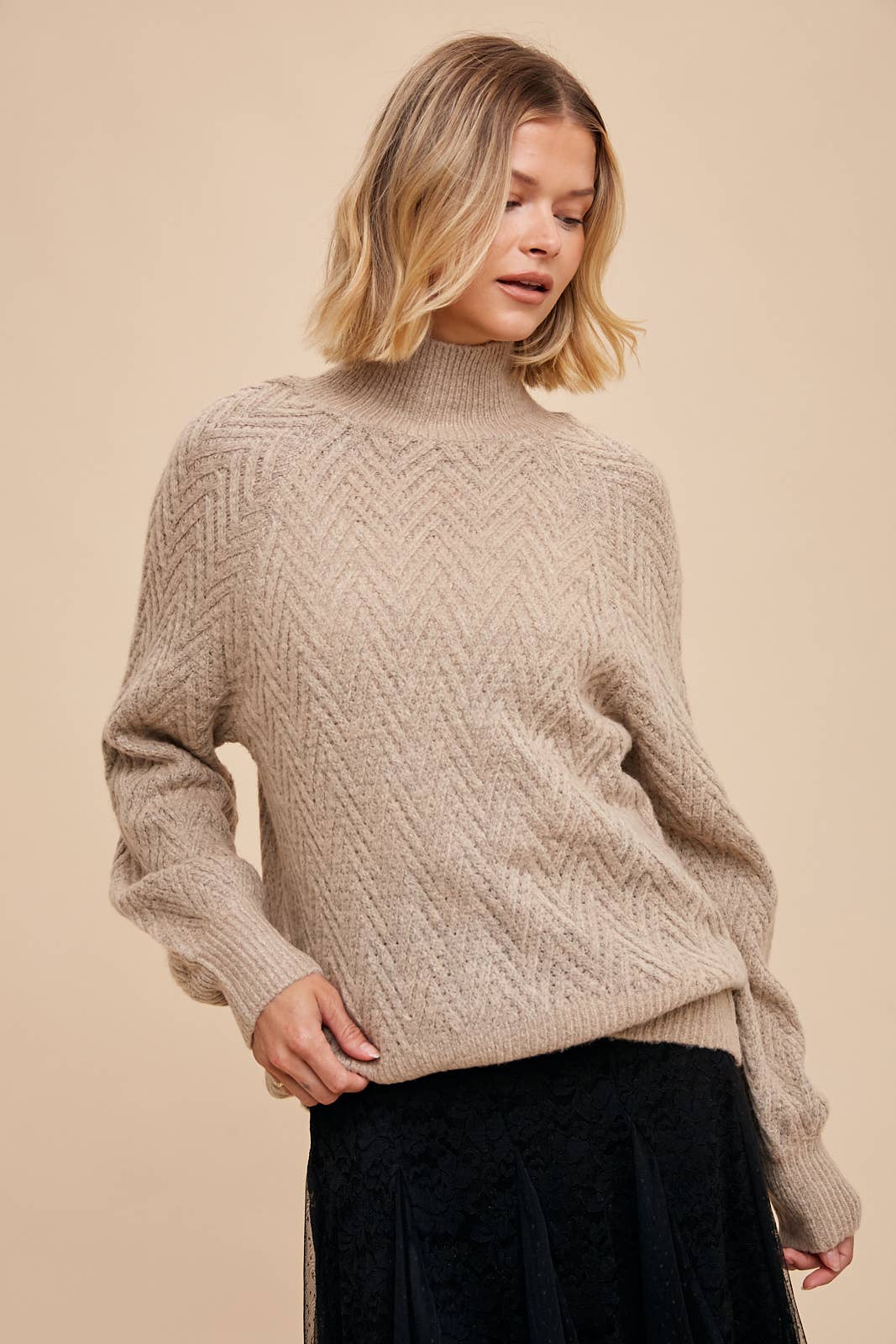 HERRINGBONE KNIT TURTLENECK SWEATER