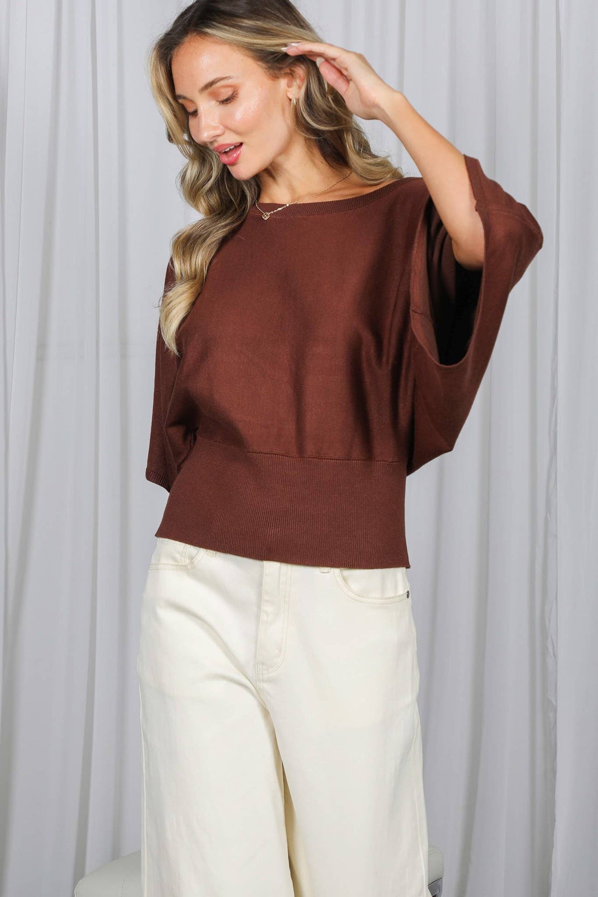 Flattering Dolman Sleeve Knitted Sweater