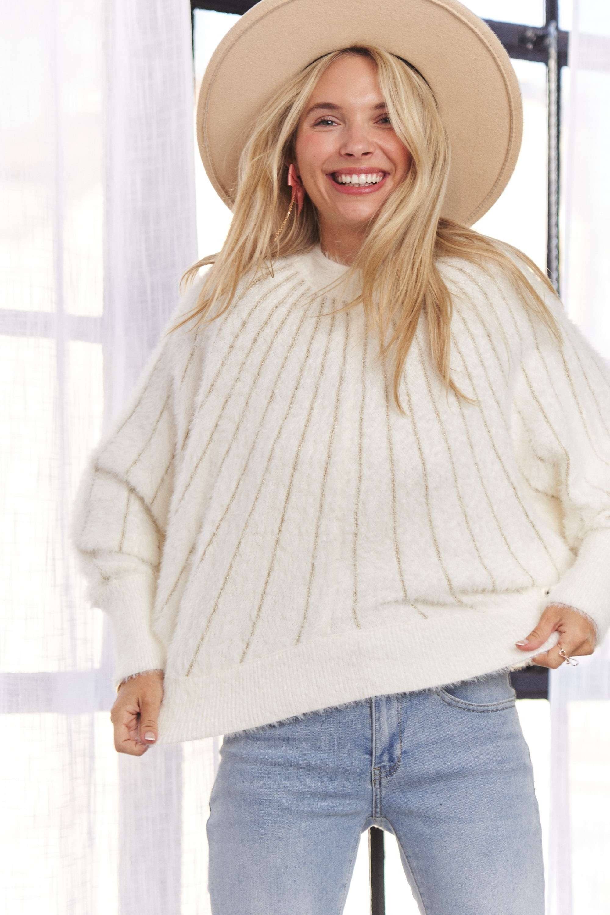 LUREX STRIPE ACCENT SWEATER