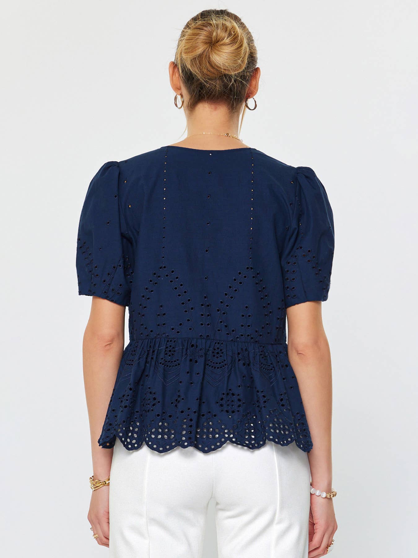 Tie Front Eyelet Embroidered Blouse