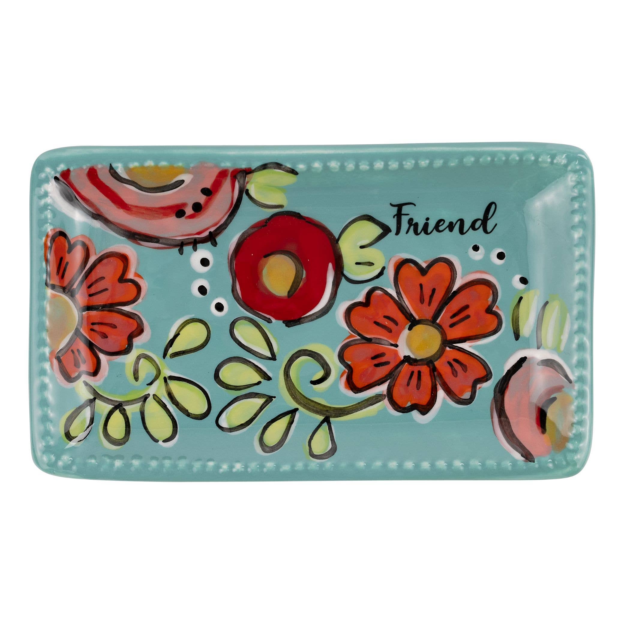 Friend Turquoise Floral Trinket Tray