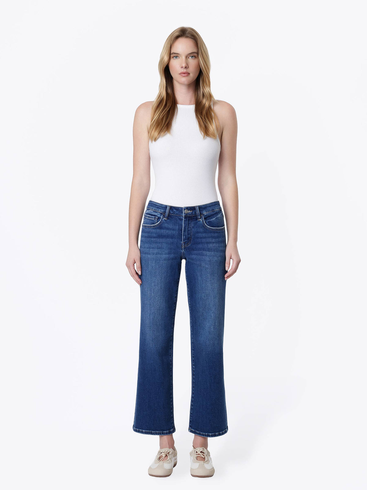 MID RISE DARK WASH ANKLE SLIM WIDE JEANS LV2357