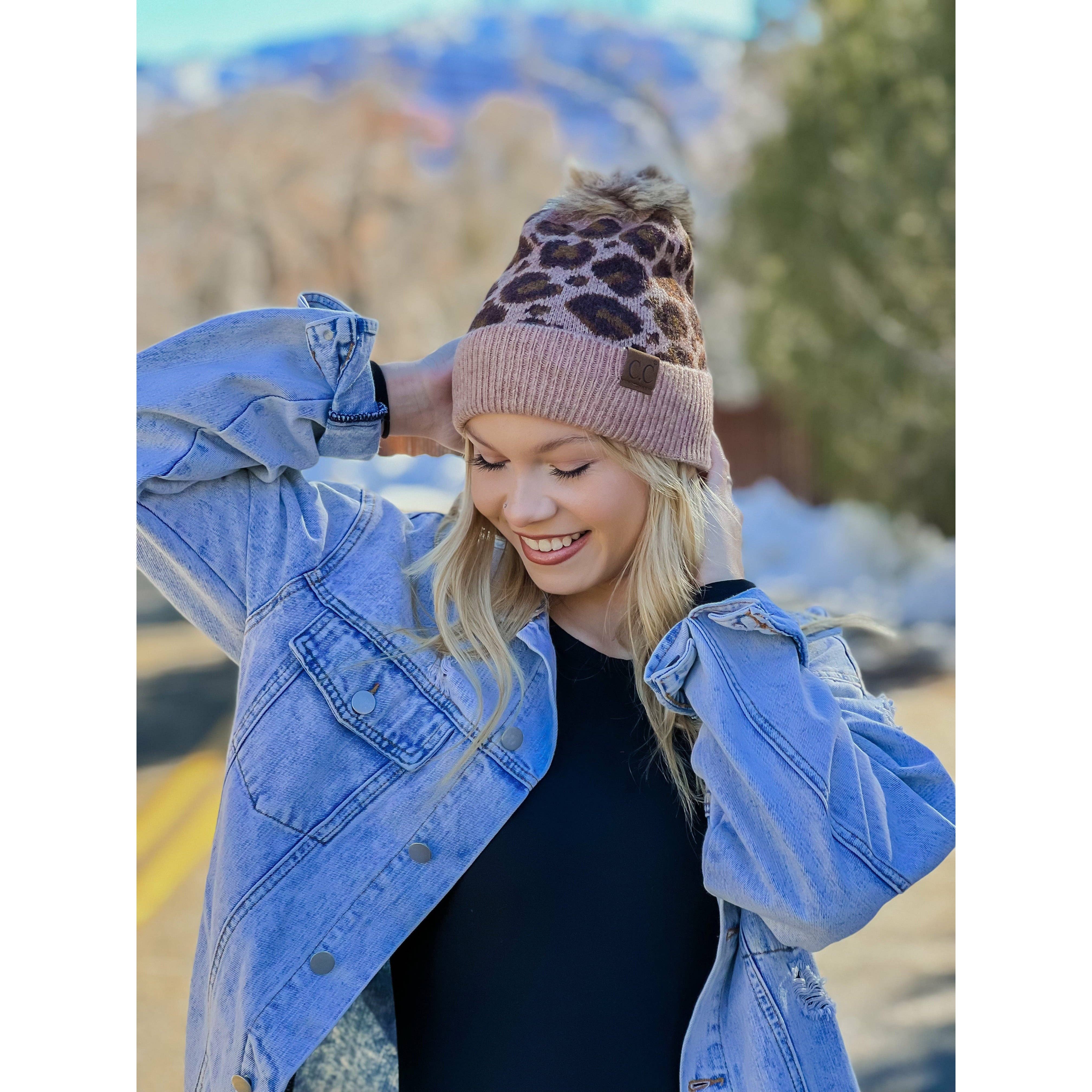 Leopard Faux Fur Pom Beanie