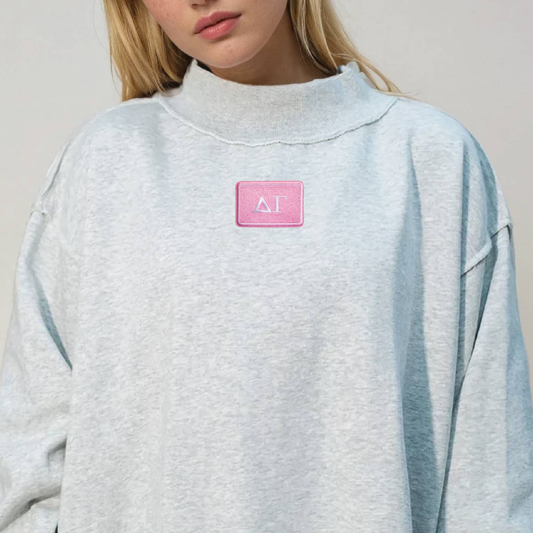 Sorority Letter Patch Mockneck Sweatshirt - DG