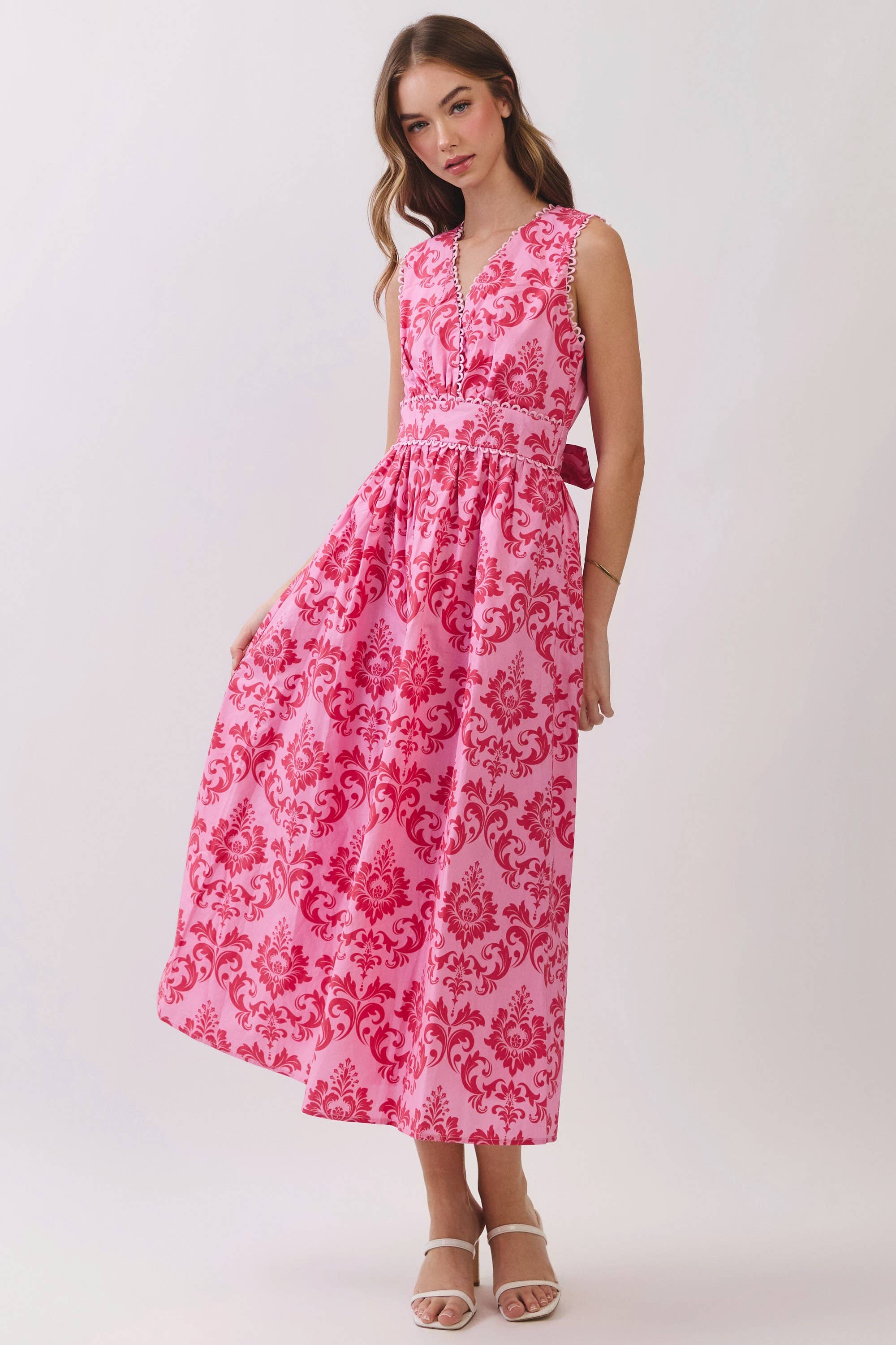 Floral V Neck Midi Dress