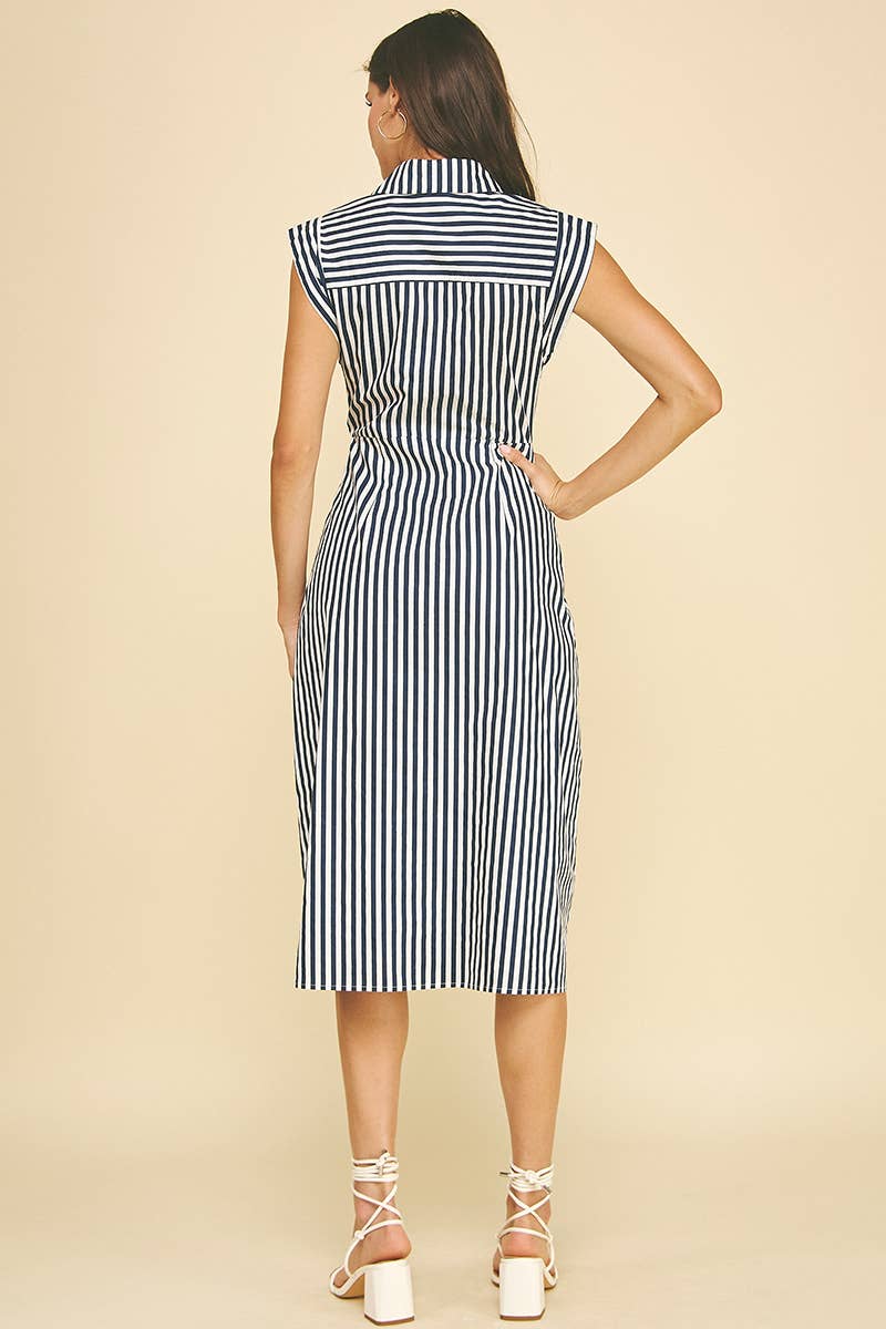 STRIPED BUTTON DOWN MIDI DRESS