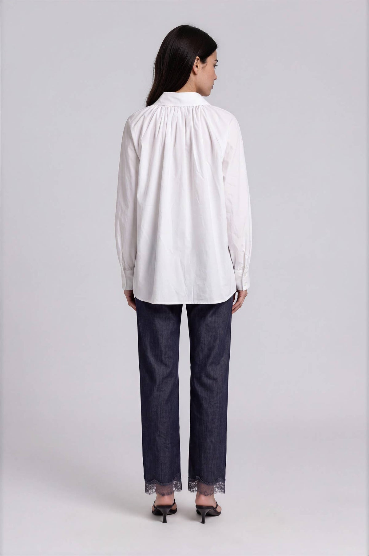 Lace Trim Leg Denim Pants