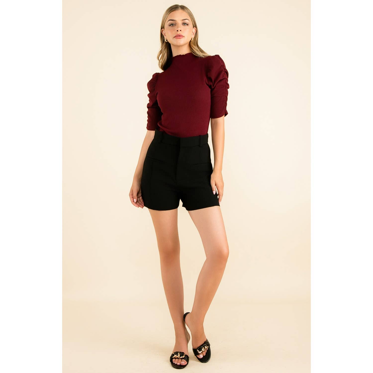 Ruched Sleeve Knit Top
