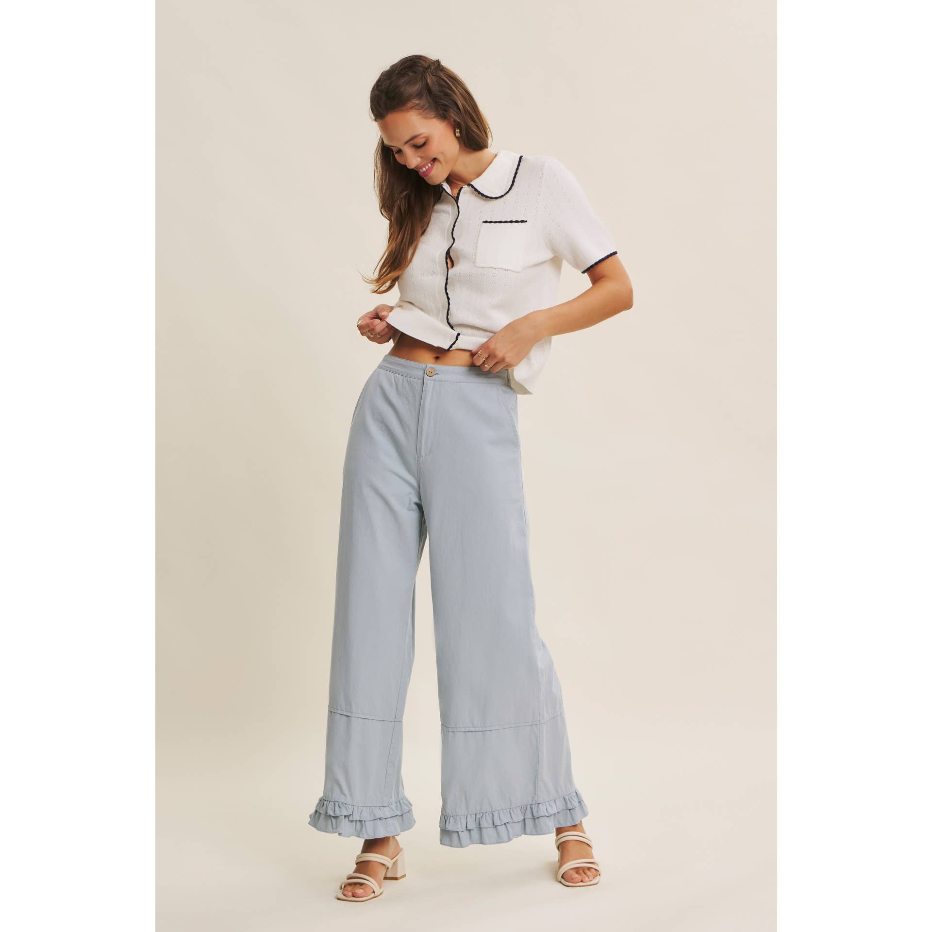 WIDE-LEG PANTS WITH RUFFLES