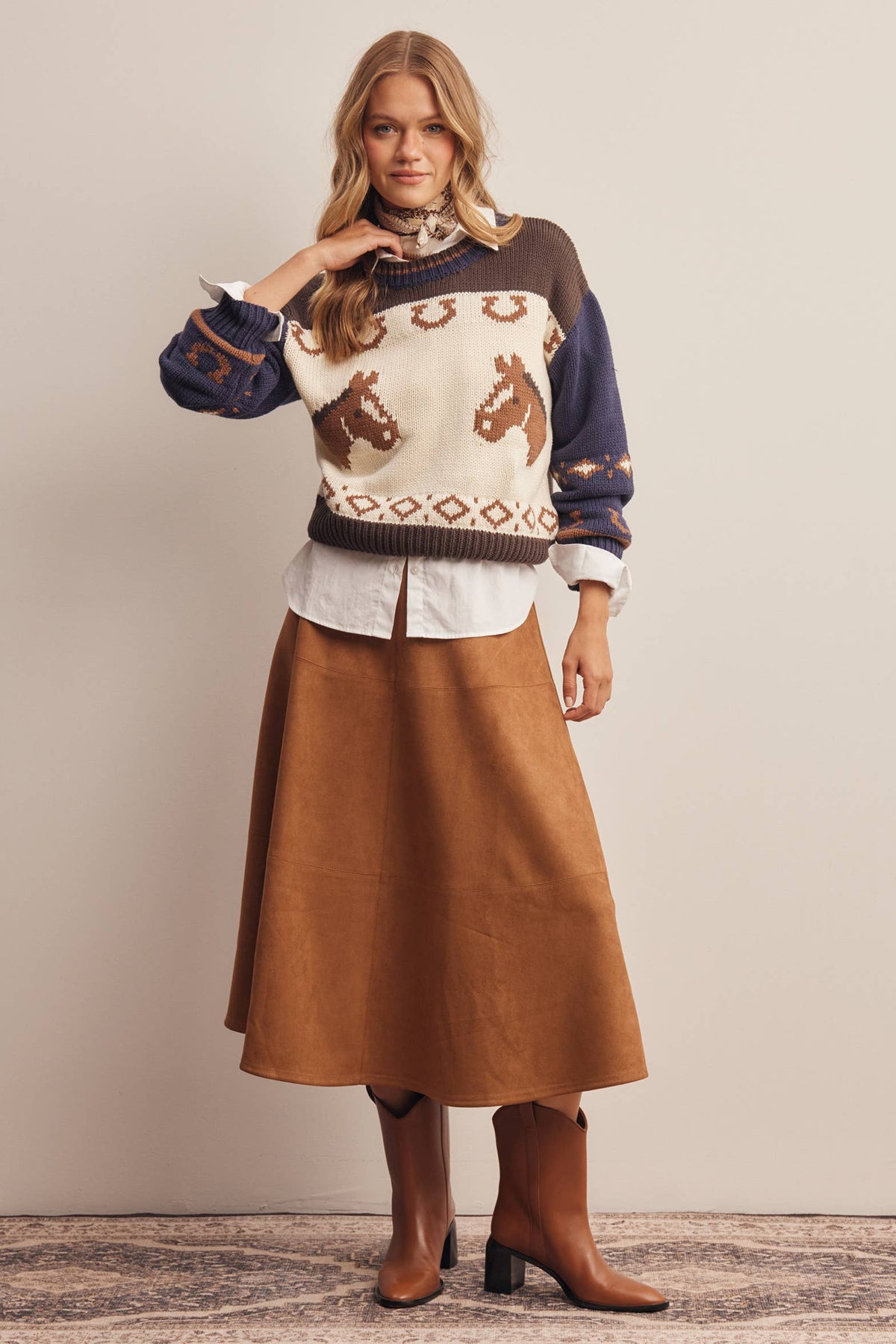 Suede A-Line Midi Skirt
