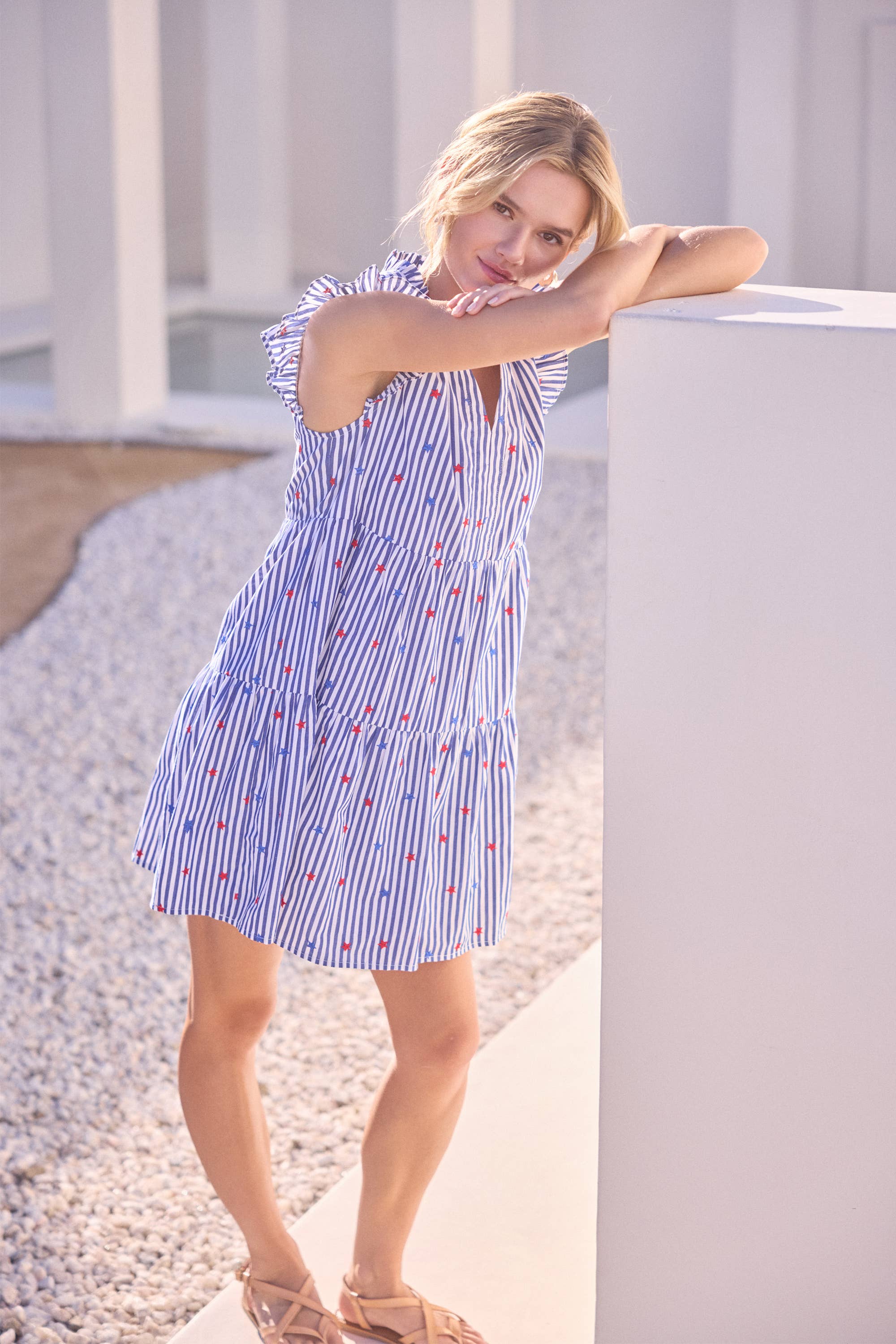 Striped Dress with Star Embroidery