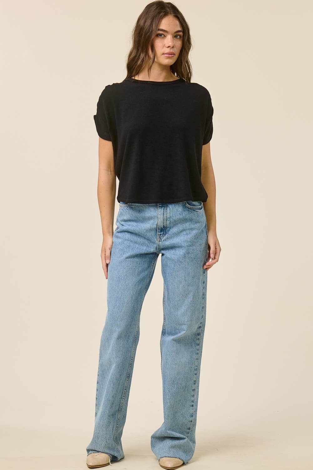 Ruched Shoulder Crepe Hacci Top