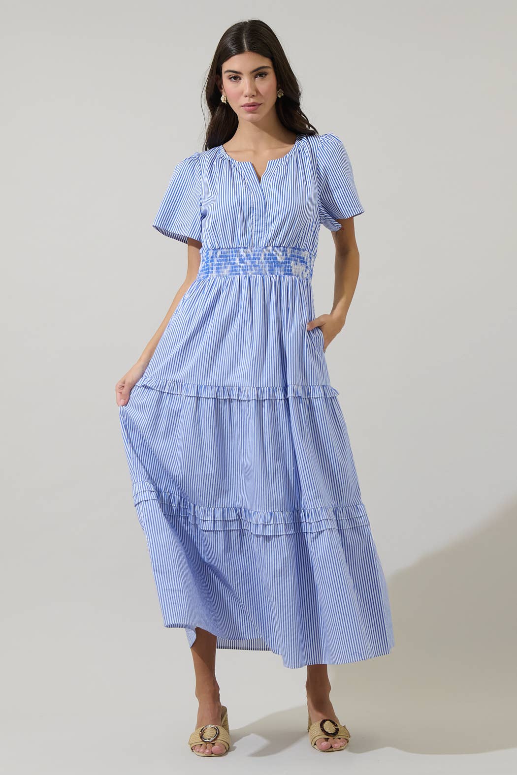 Sherah Striped Palmer Poplin Tiered Maxi Dress