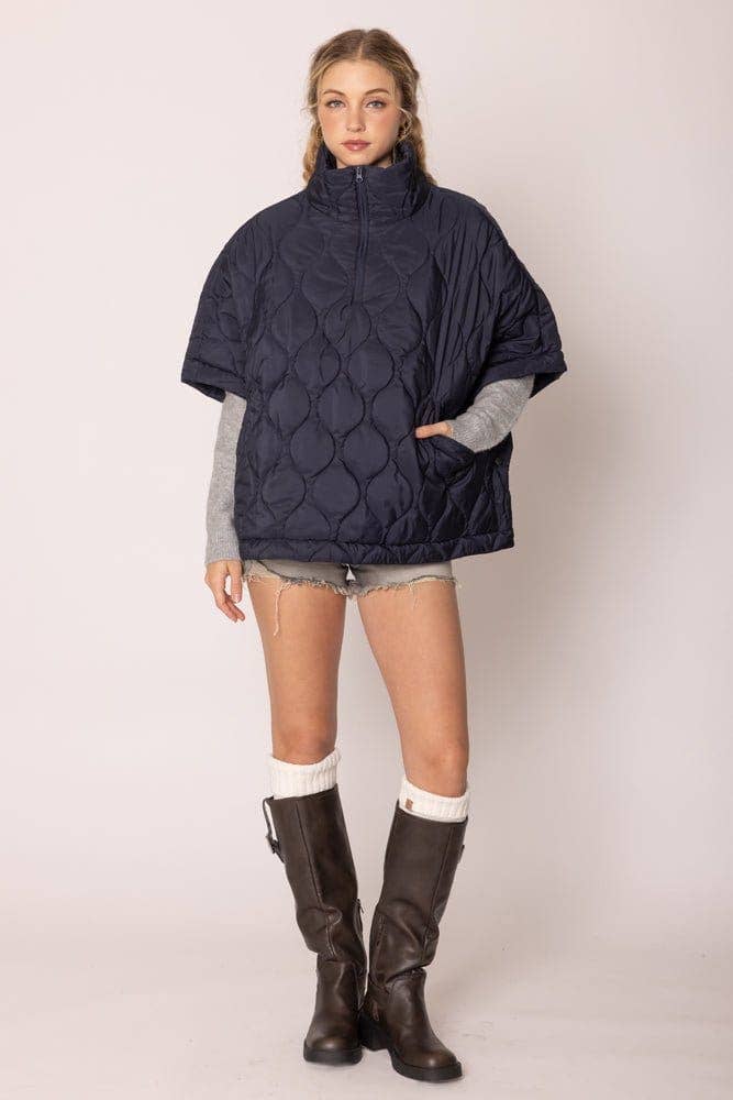 Quarter Zip Quilted Puffer Poncho