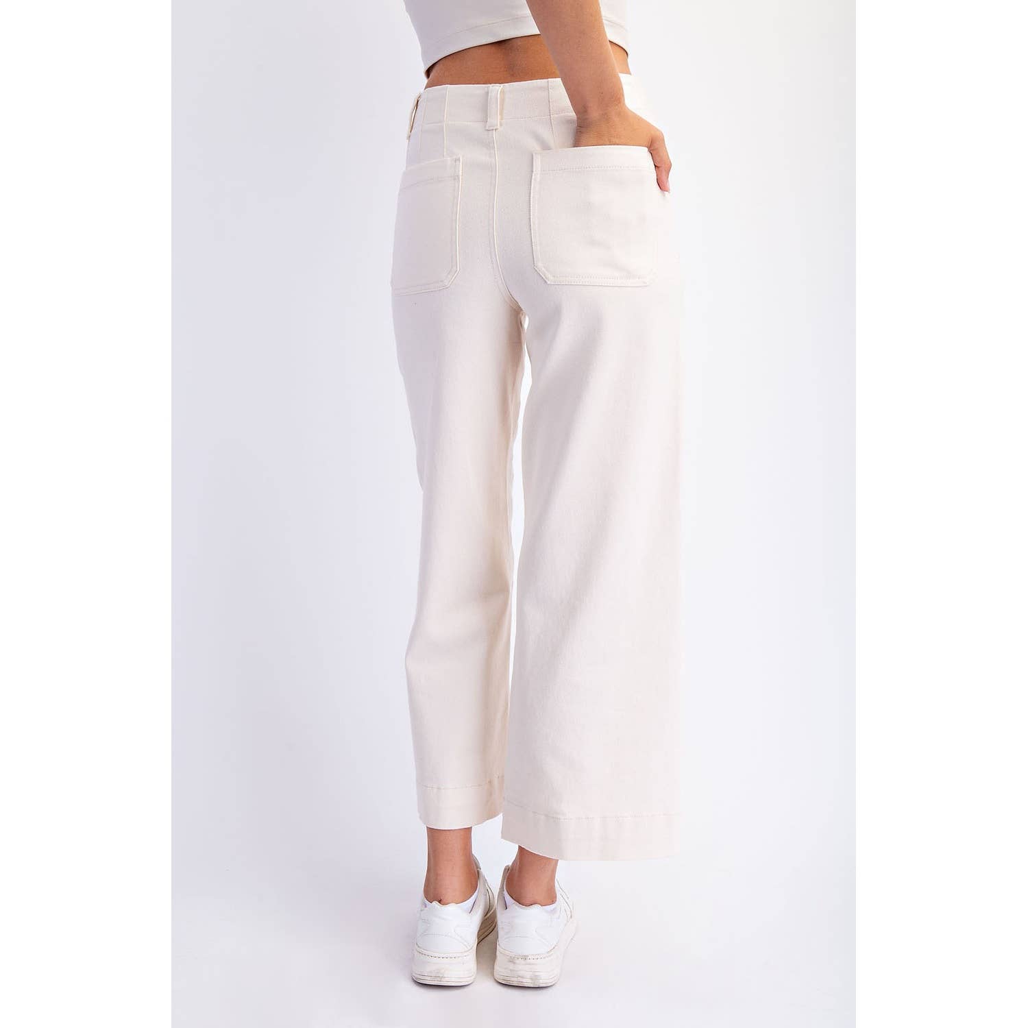 HEAVY COTTON TWILL CROPPED WIDE PANTS