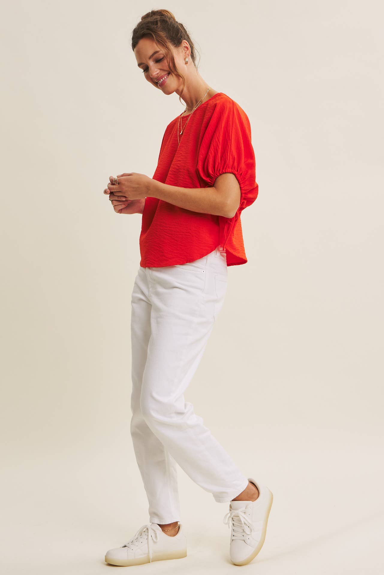 BLOUSE WITH RUCHED DOLMAN SLEEVES