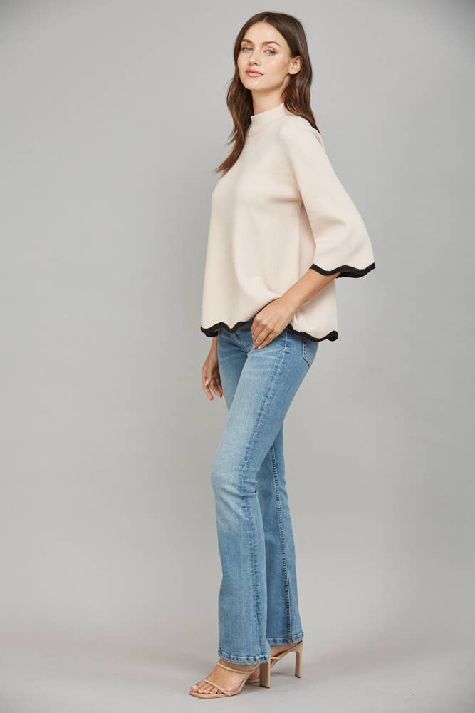 SCALLOP EDGE DETAILED MOCK NECK SWEATER TOP