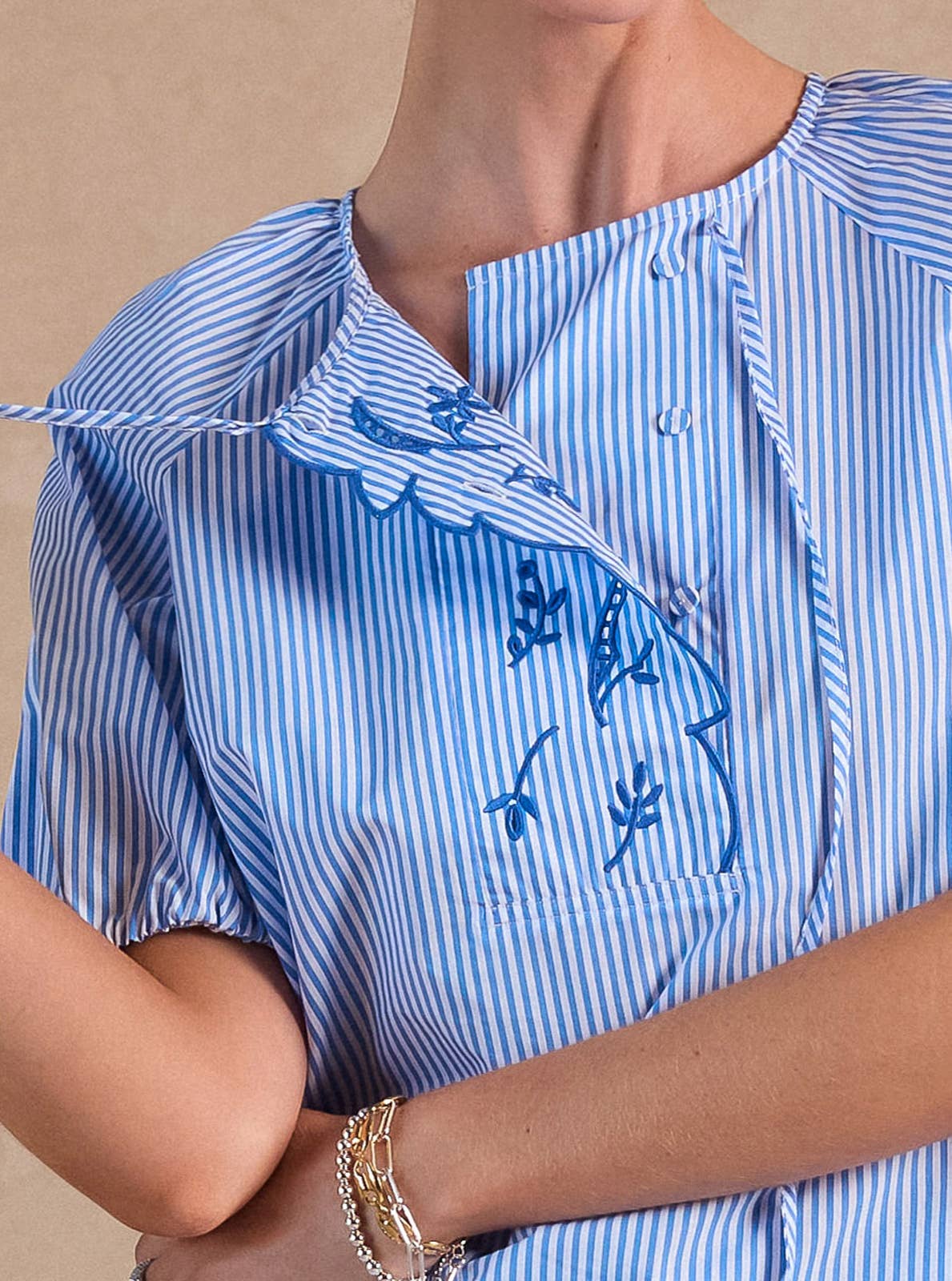 Striped Embroidered Blouse