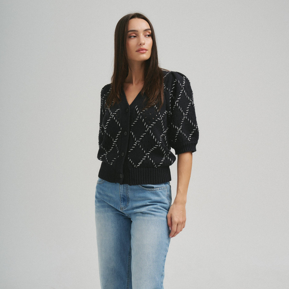 Whipstitch Diamond Cardigan