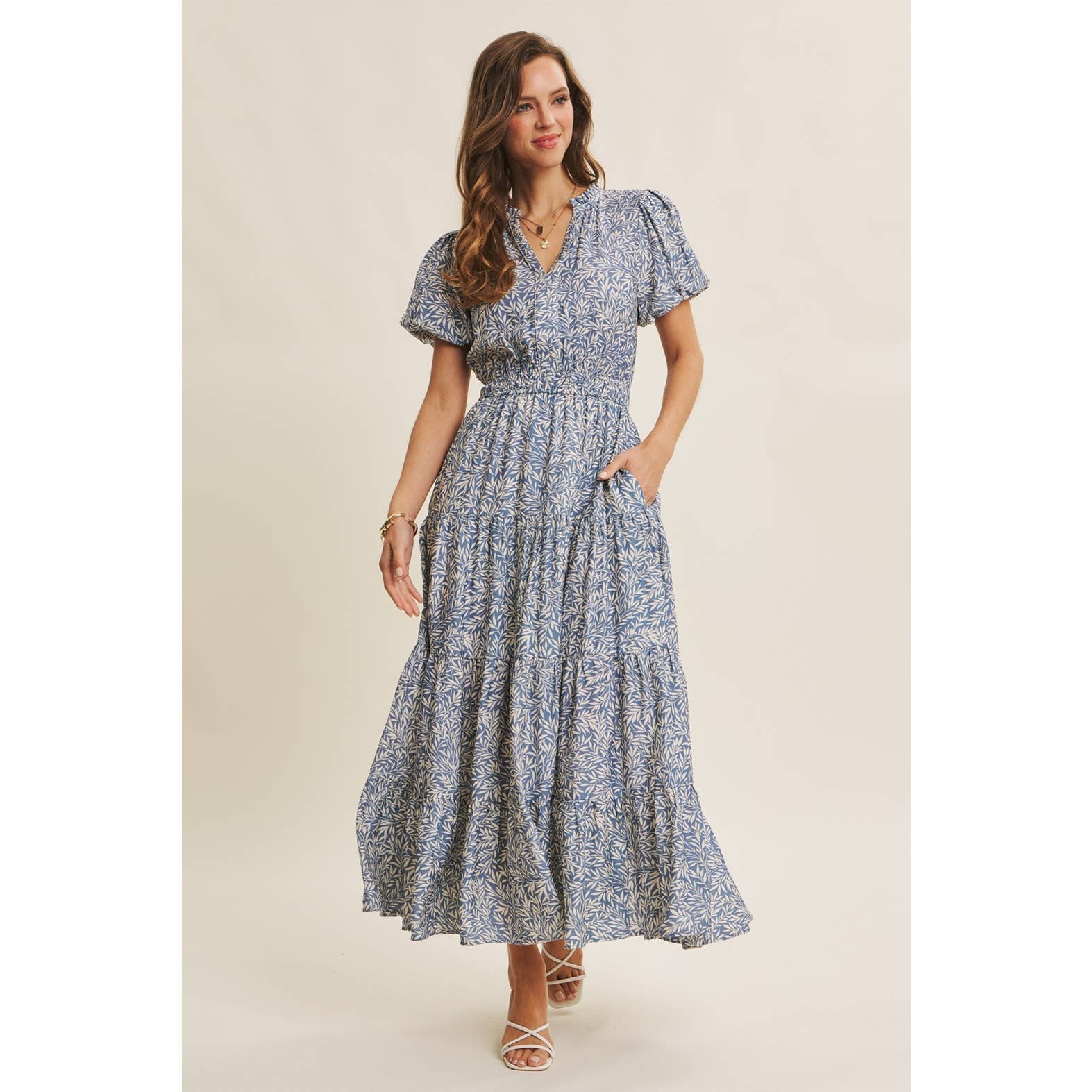 GARDEN LEAF FLOWY MAXI DRESS