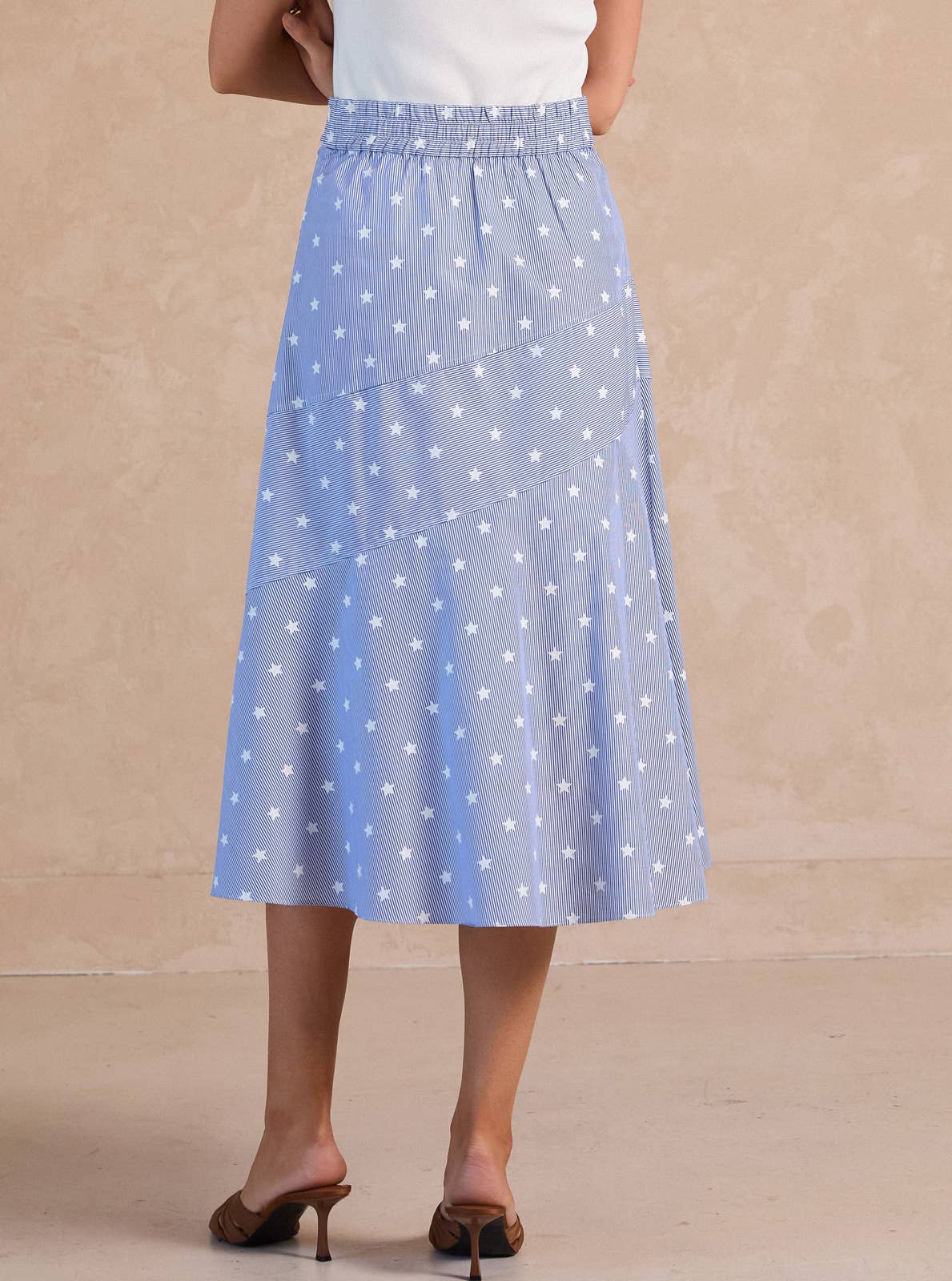Stripe & Star Belted A-line Midi Skirt