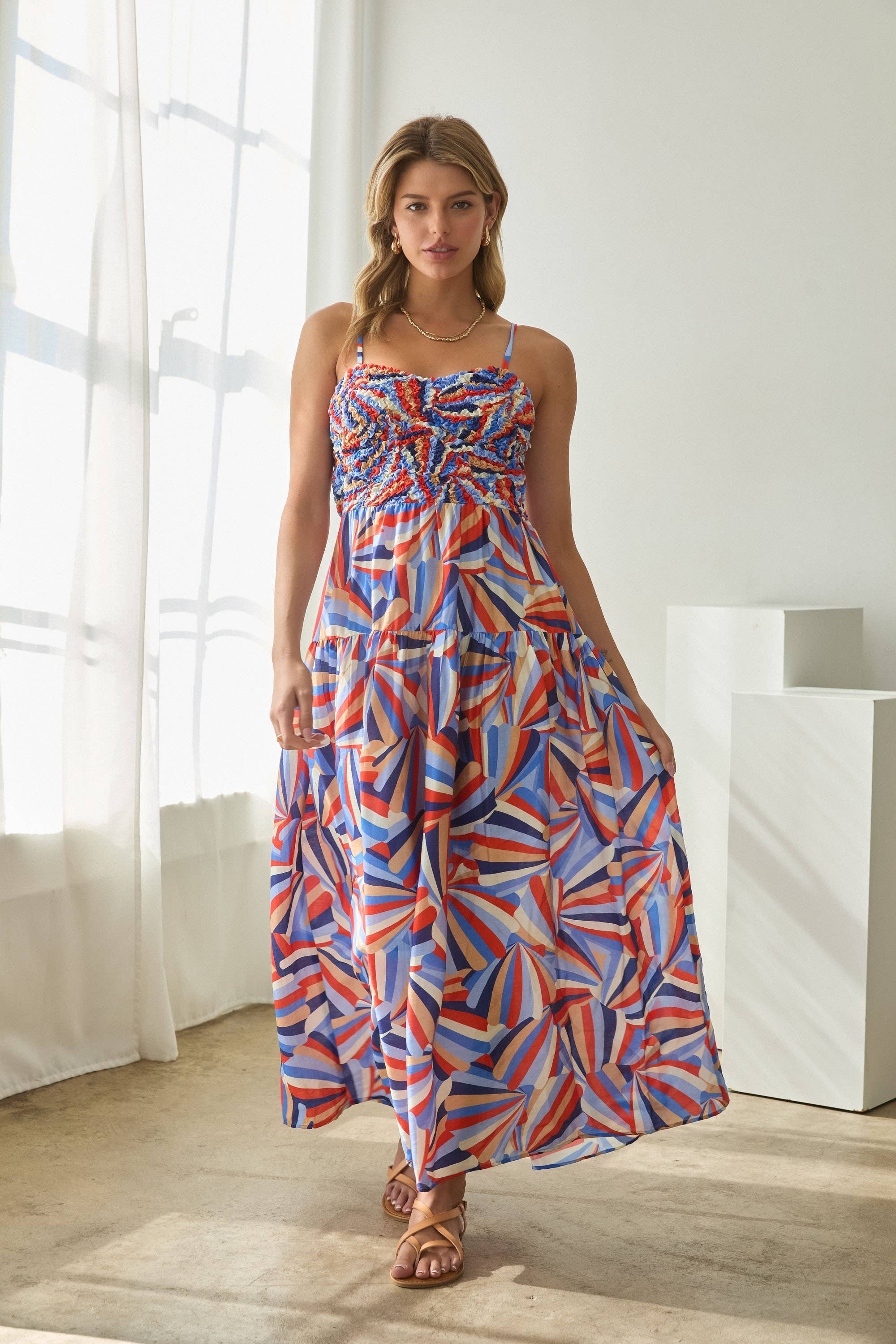 Smocked Bodice Midi Dress