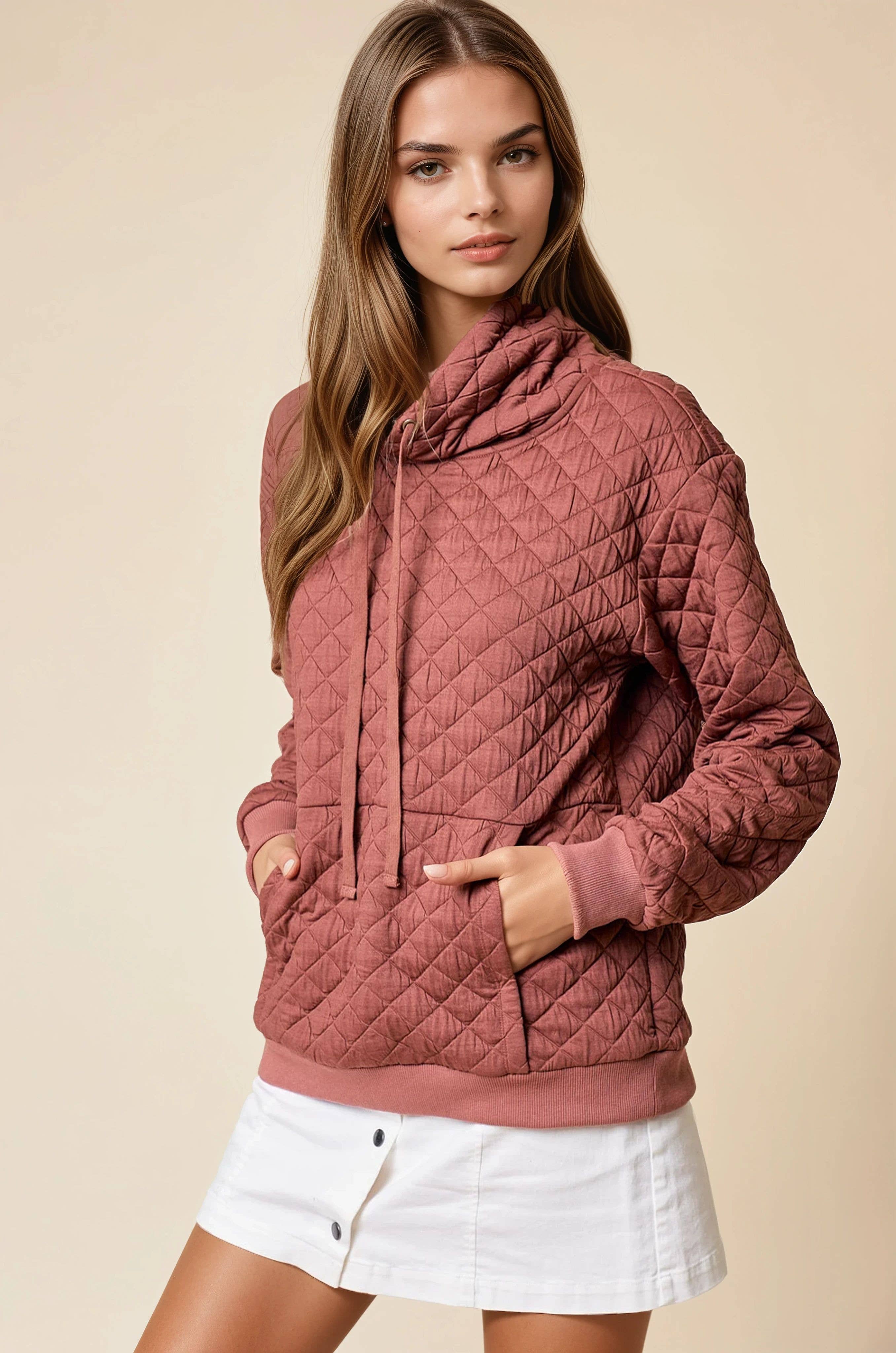FUNNEL NECK QUILTED PULL OVER
