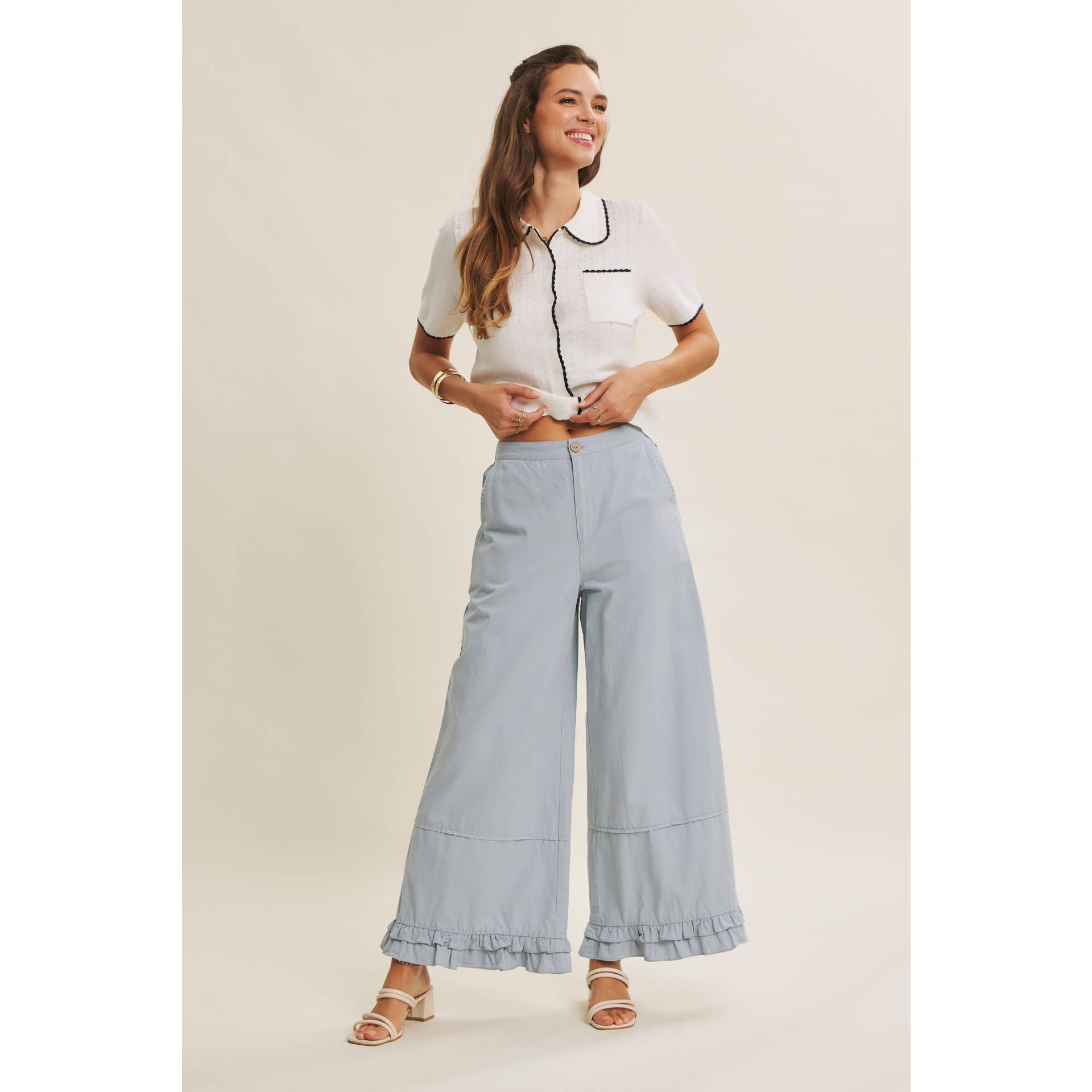 WIDE-LEG PANTS WITH RUFFLES