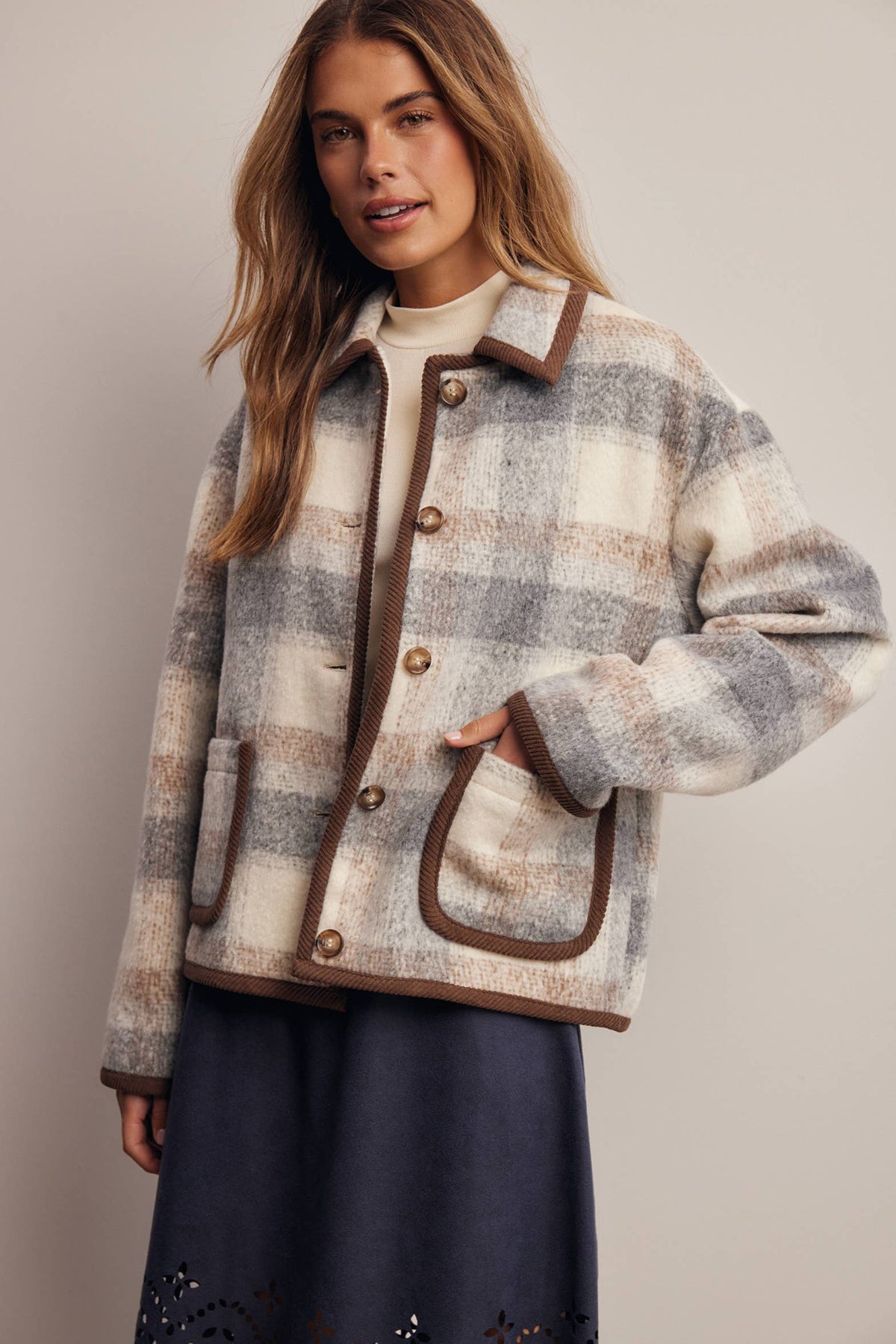 Plaid Contrast Trim Jacket