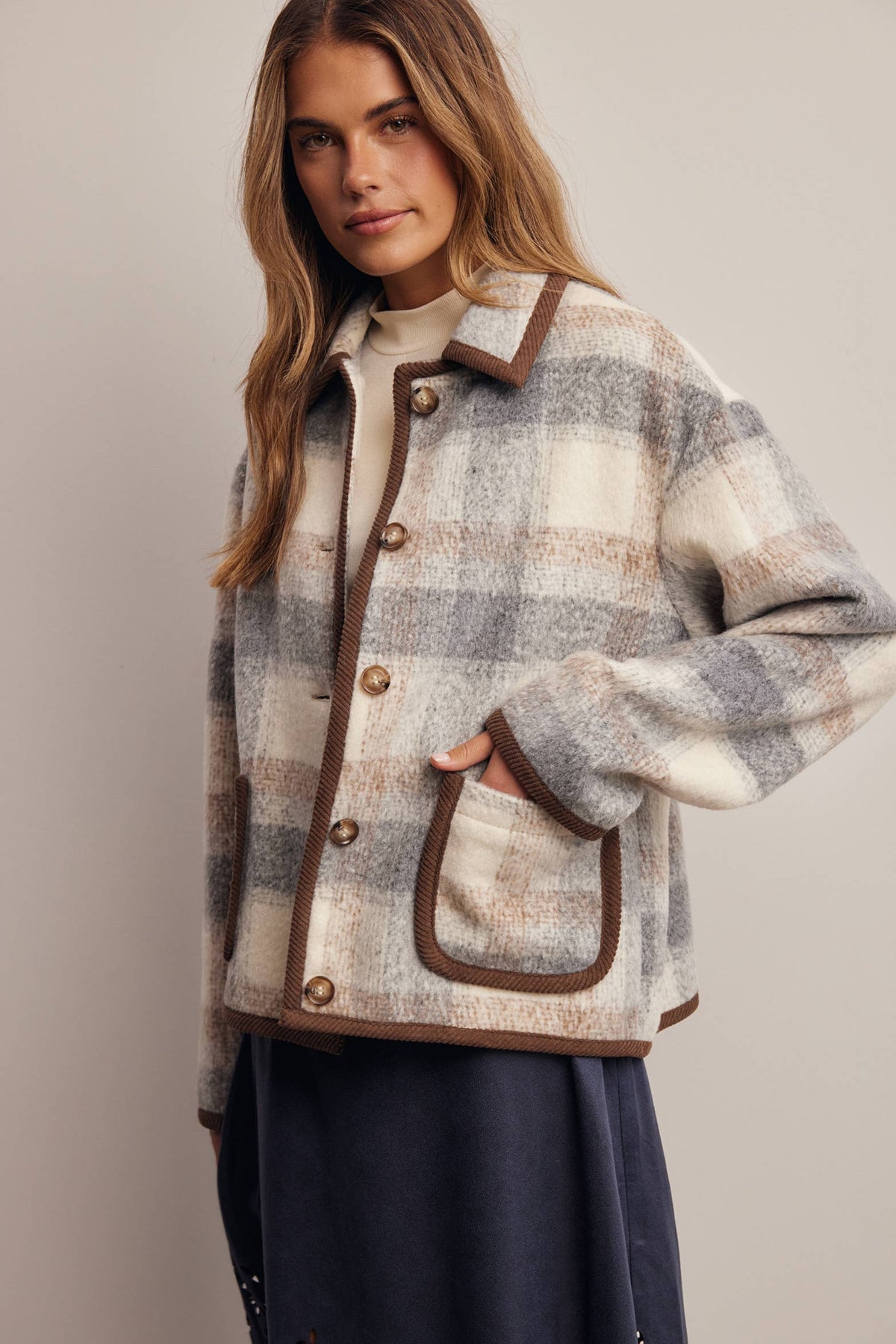 Plaid Contrast Trim Jacket