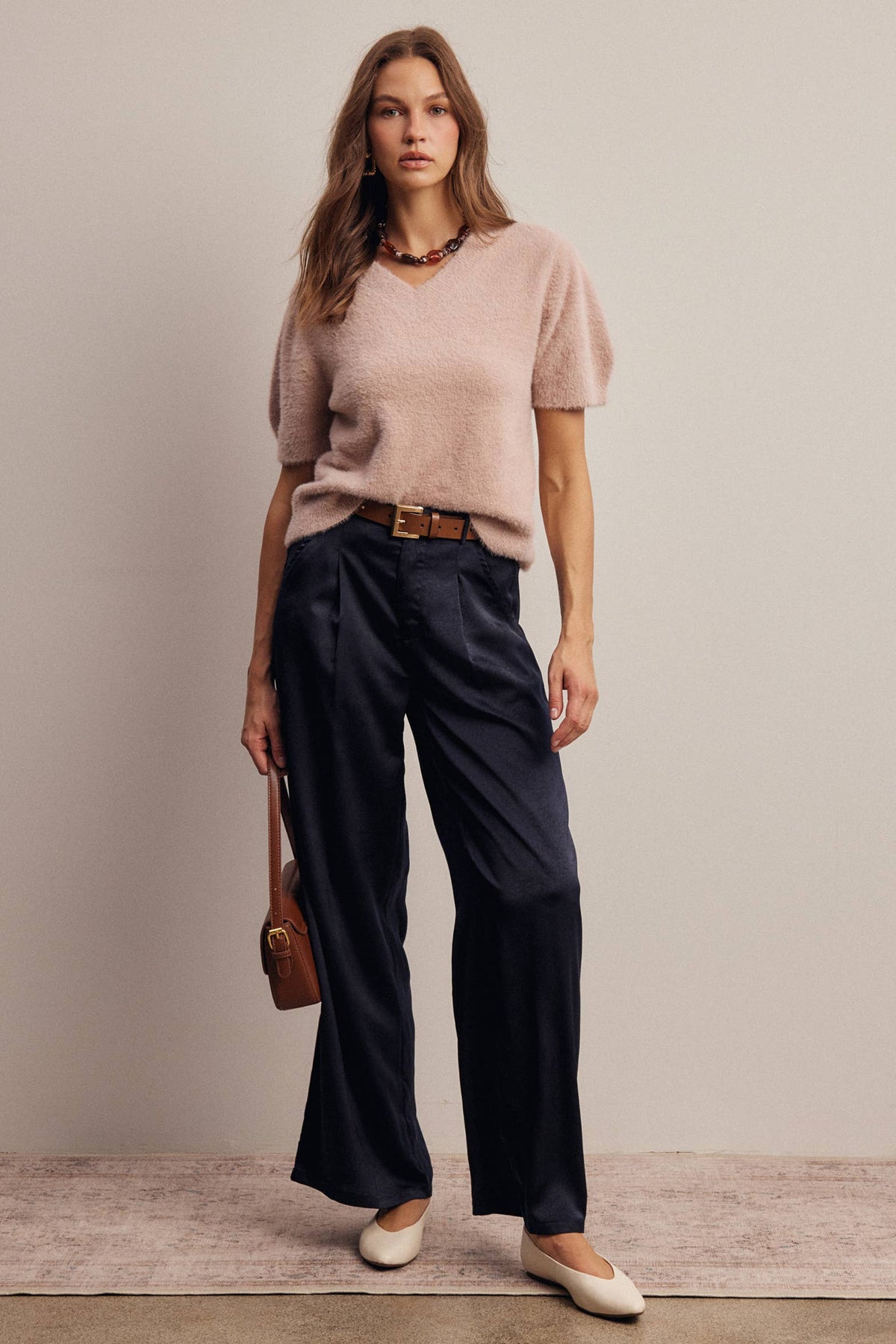Fuzzy V-Neck Knit Top