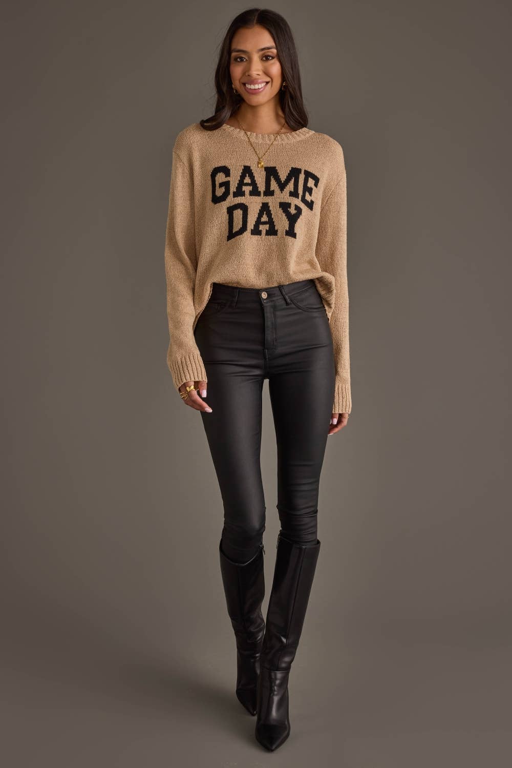 Tan & Black Game Day Lightweight Sweater