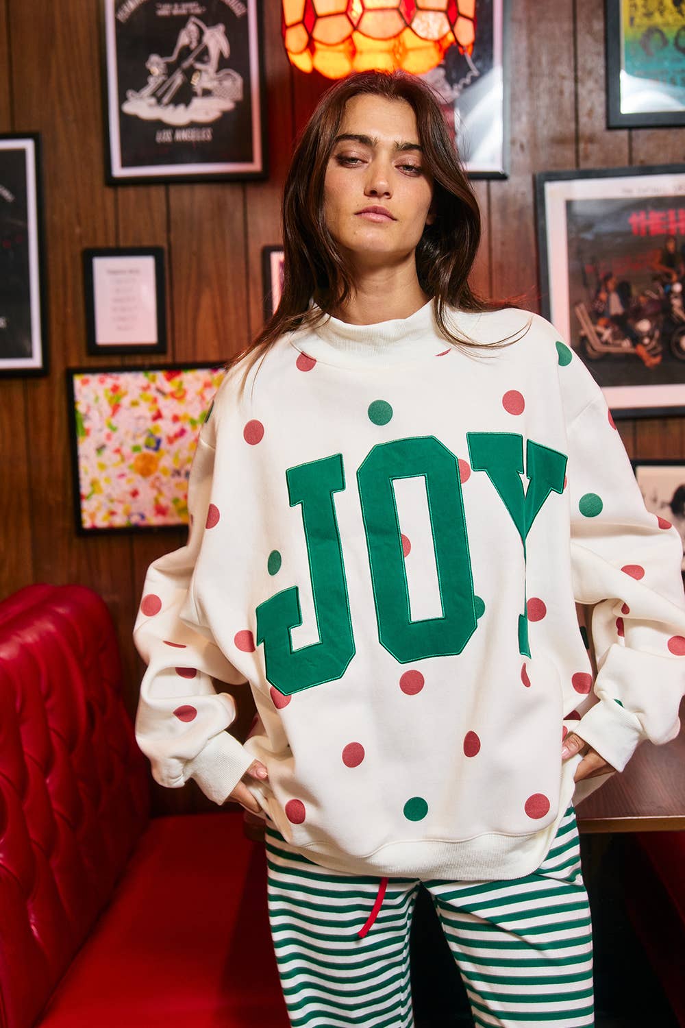 'JOY' Applique Patch Polka-Dot Sweatshirt