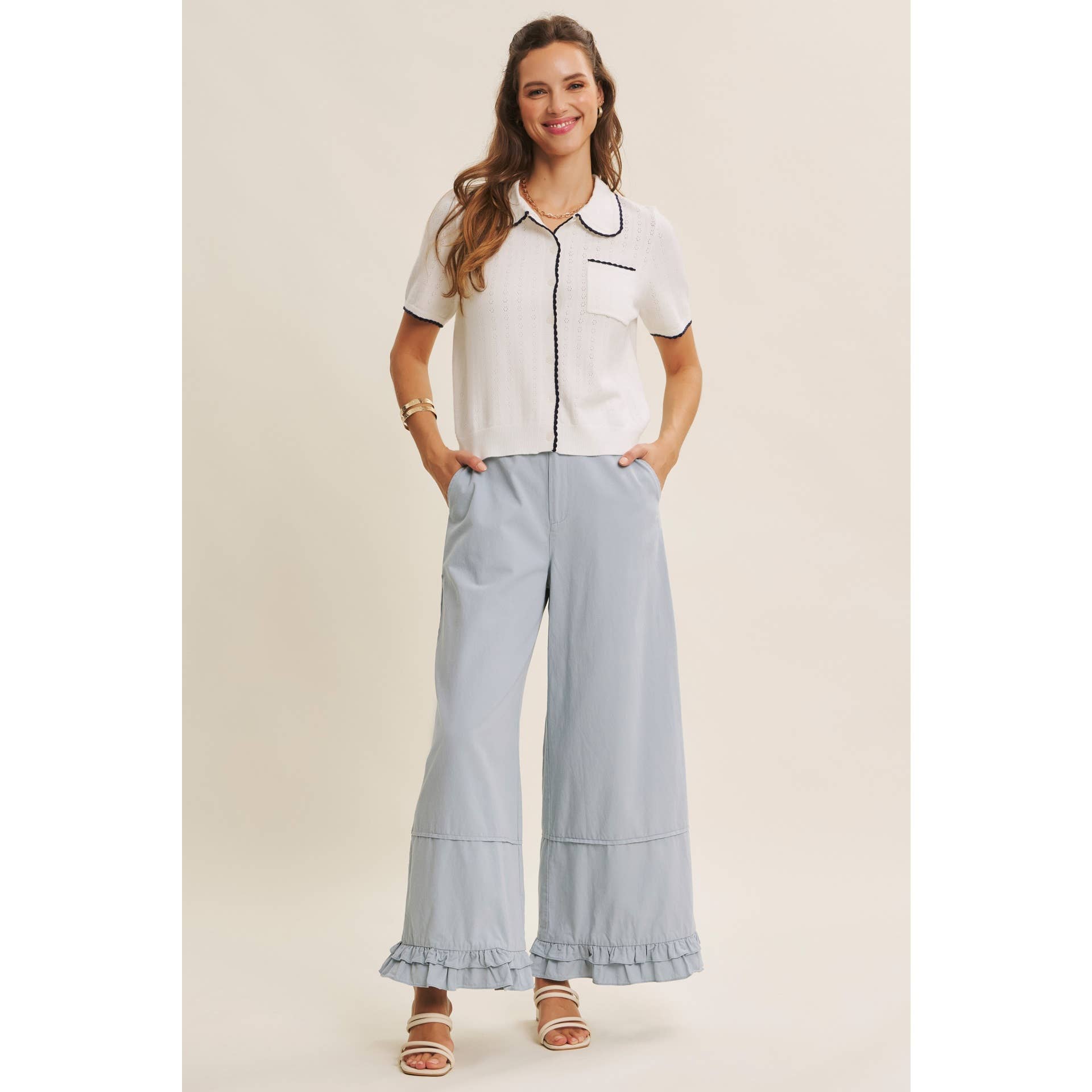 WIDE-LEG PANTS WITH RUFFLES