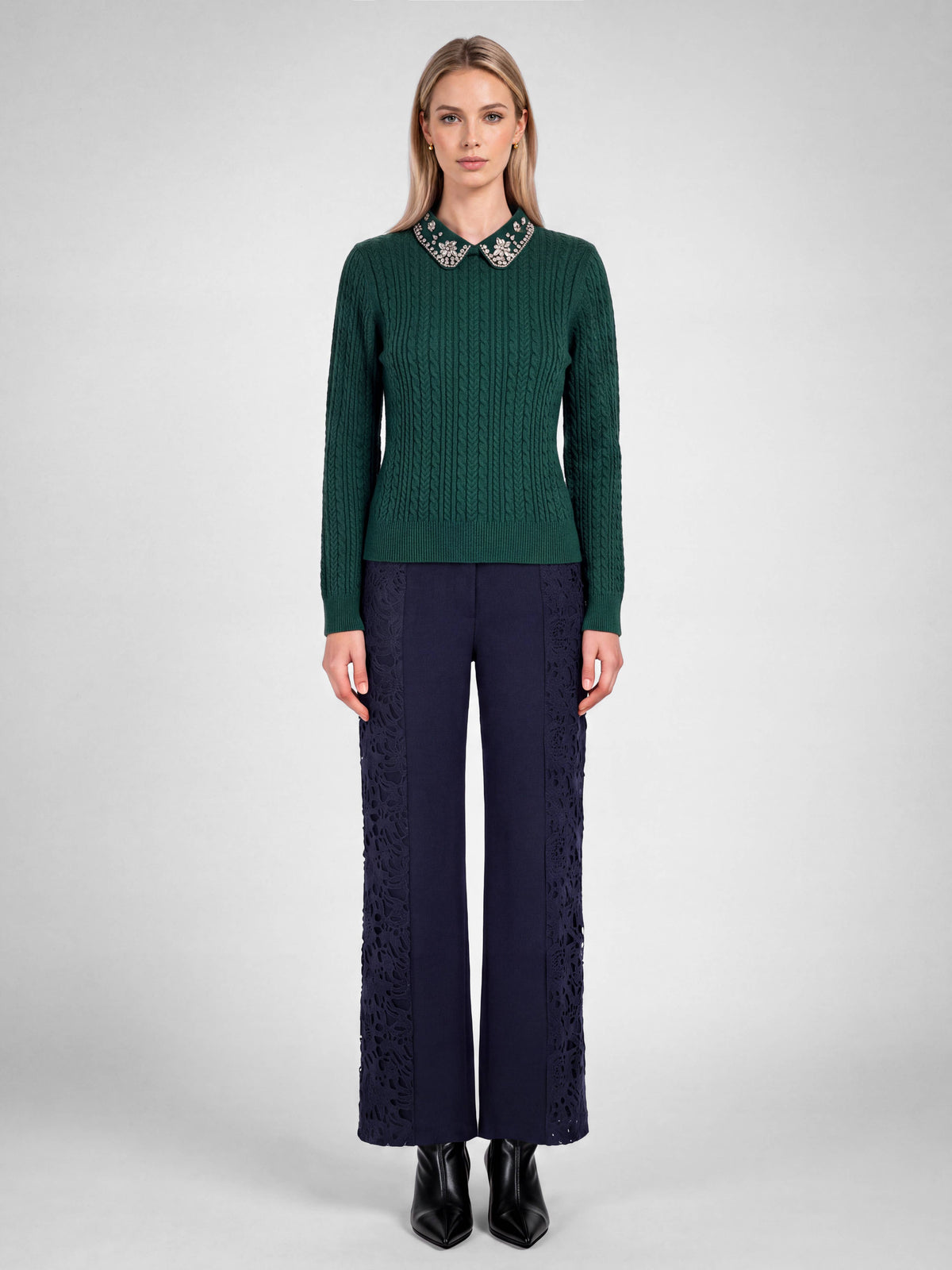 Lace-Paneled Wide-Leg Pants