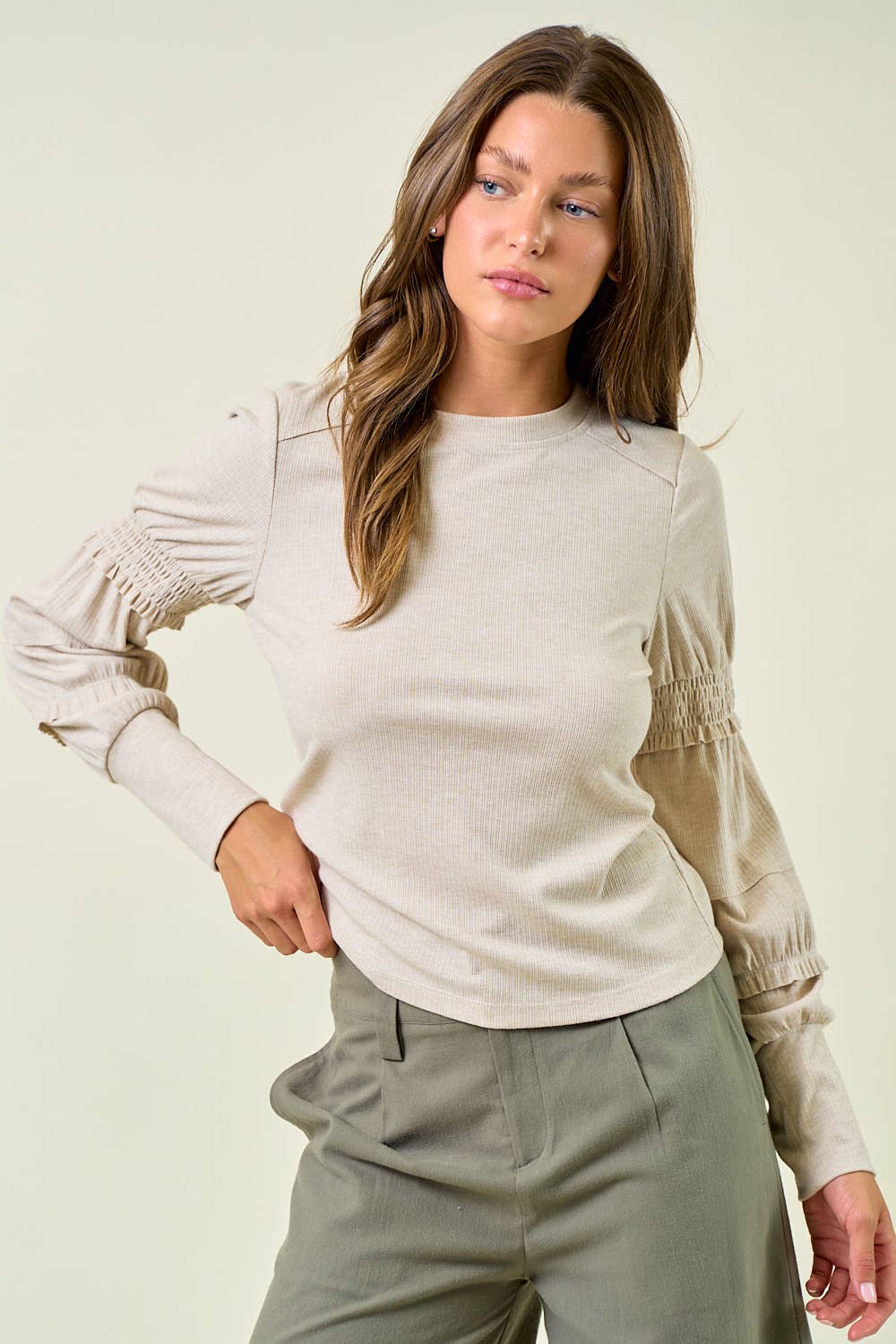 SMOCKED LONG SLEEVE TOP