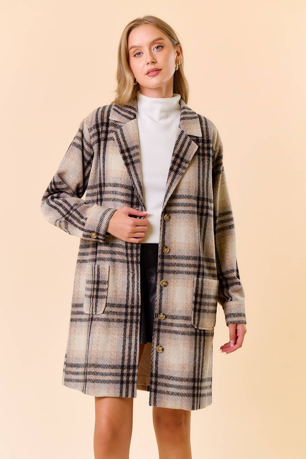 Plaid Front Button Coat