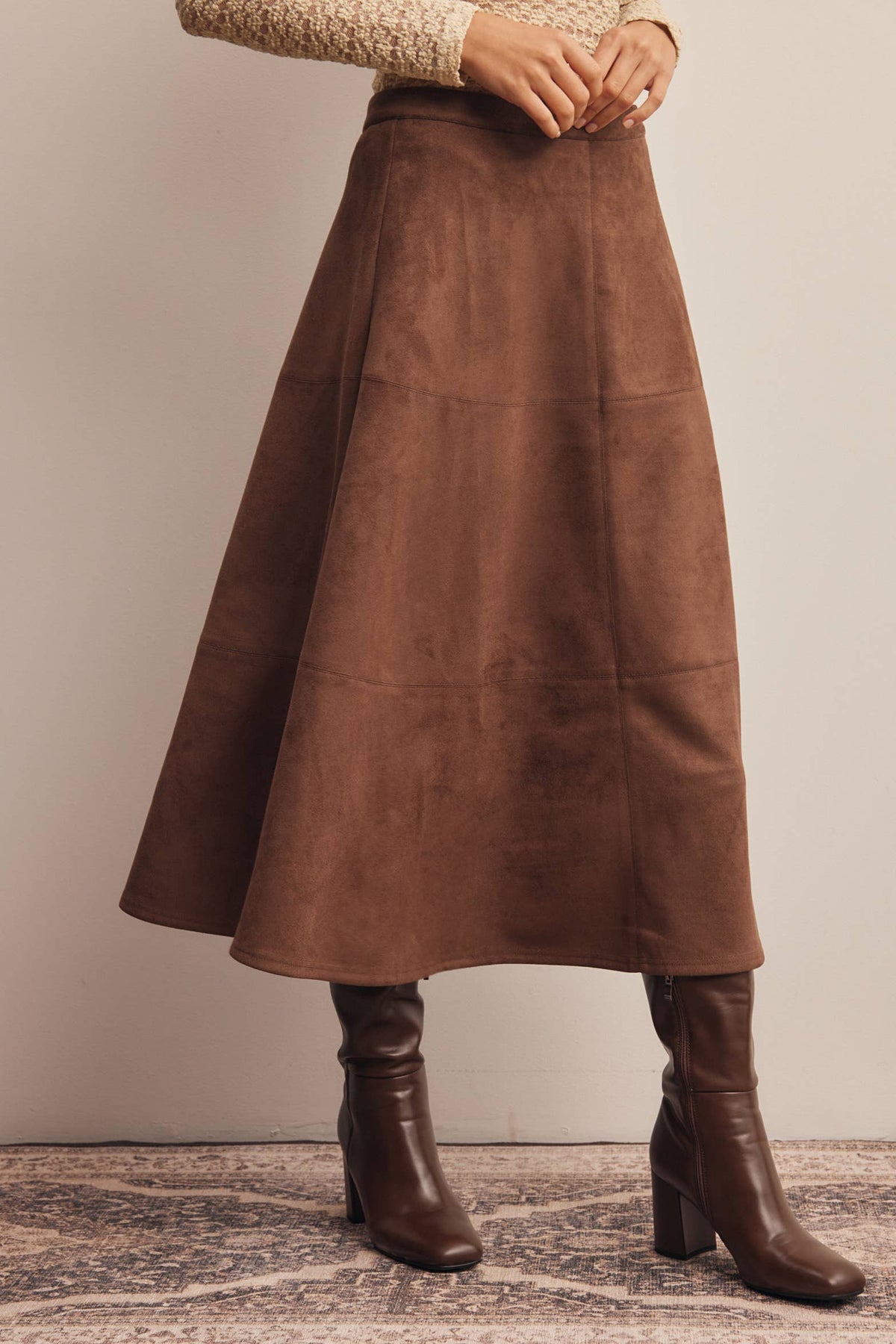Suede A-Line Midi Skirt