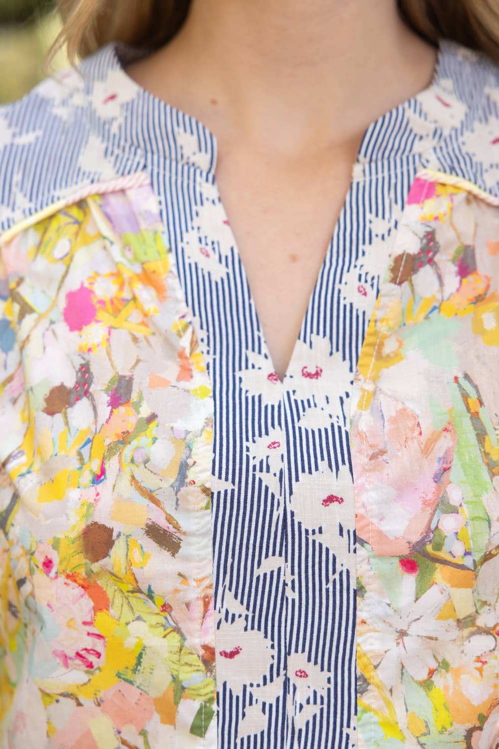 Color Block Floral Print Top