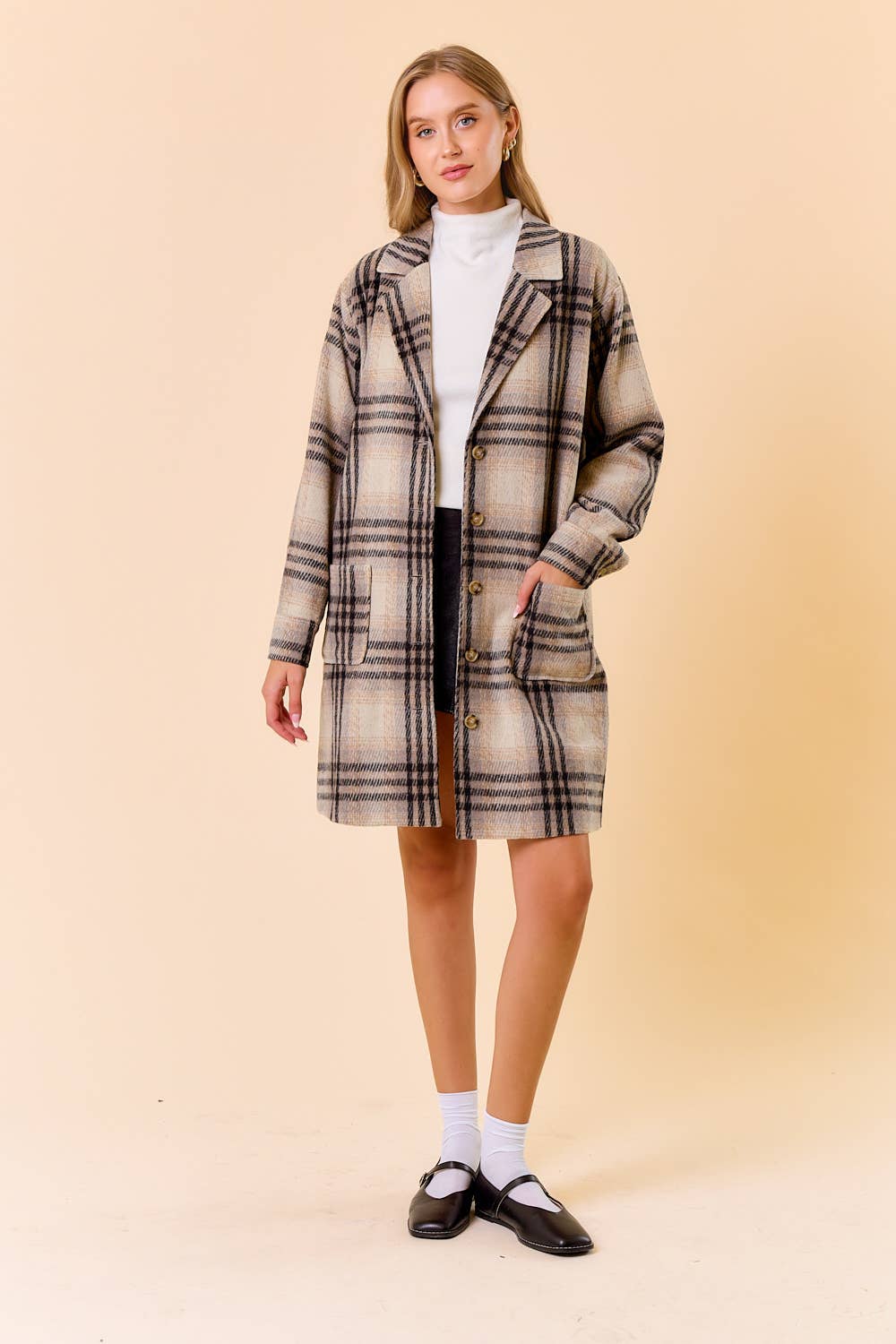 Plaid Front Button Coat