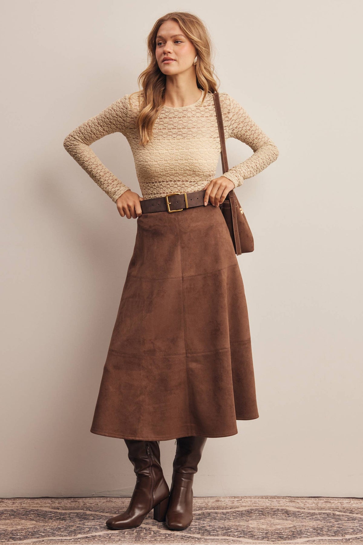 Suede A-Line Midi Skirt