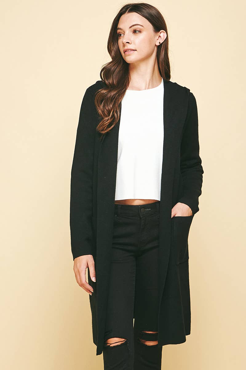 BLACK OPEN KNIT CARDIGAN