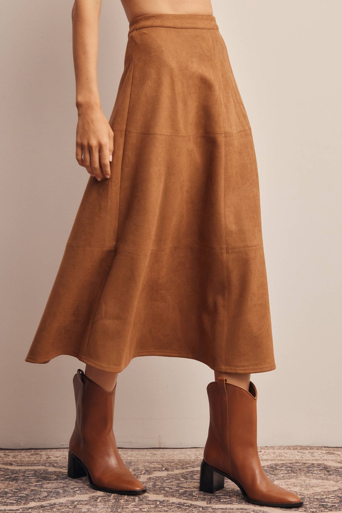 Suede A-Line Midi Skirt