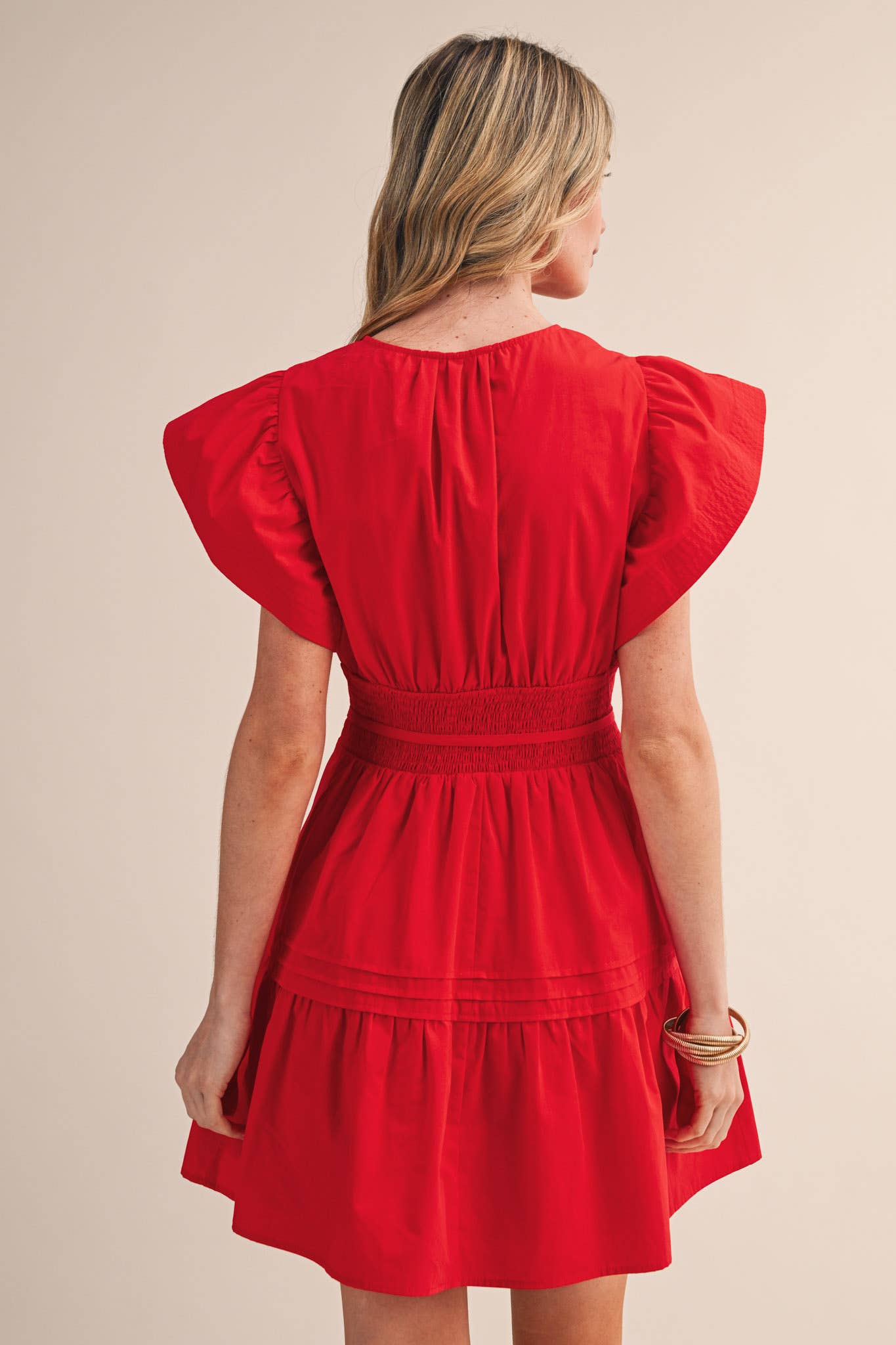 EMBROIDERED PIN TUCK MINI DRESS