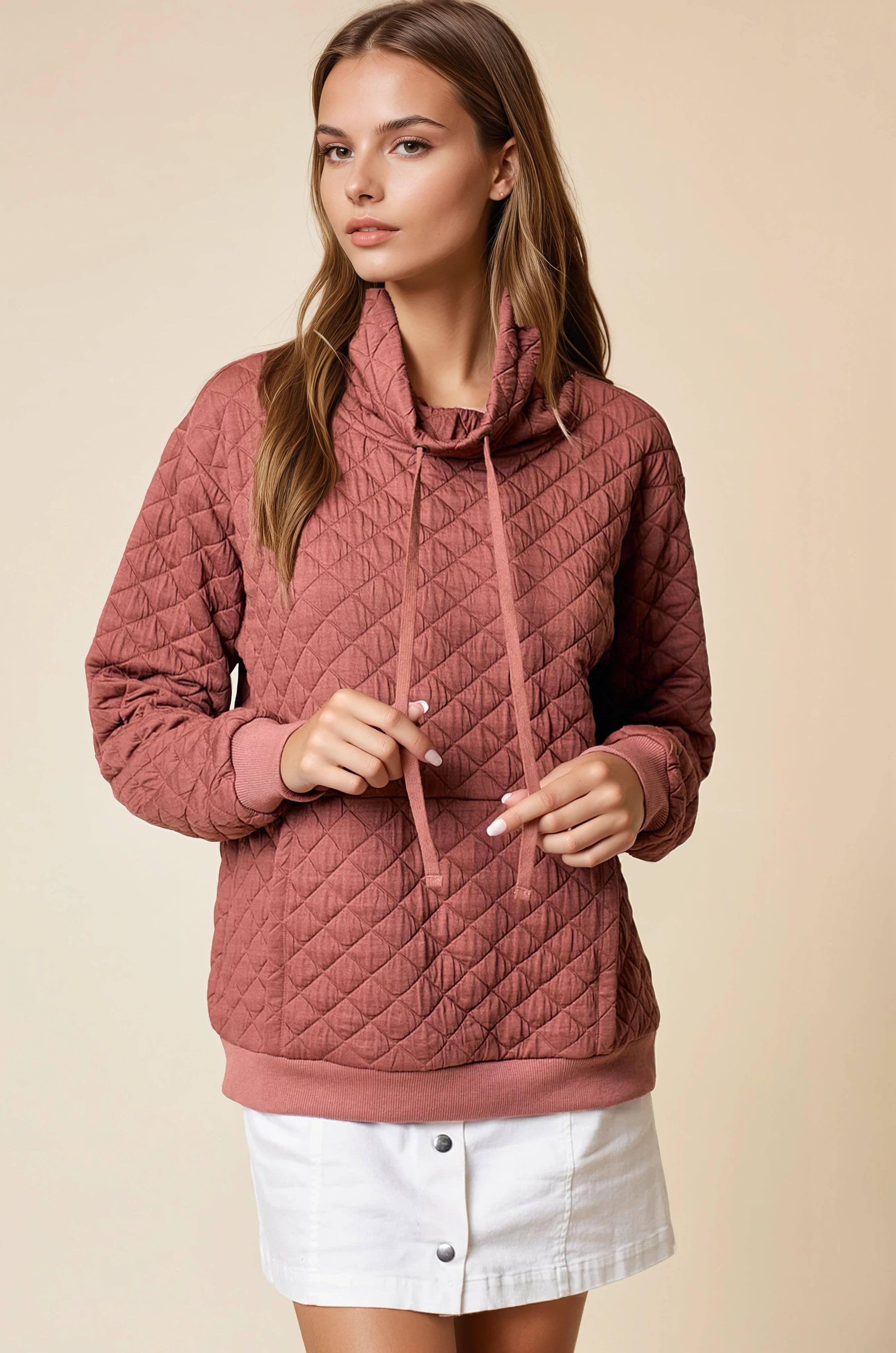 FUNNEL NECK QUILTED PULL OVER