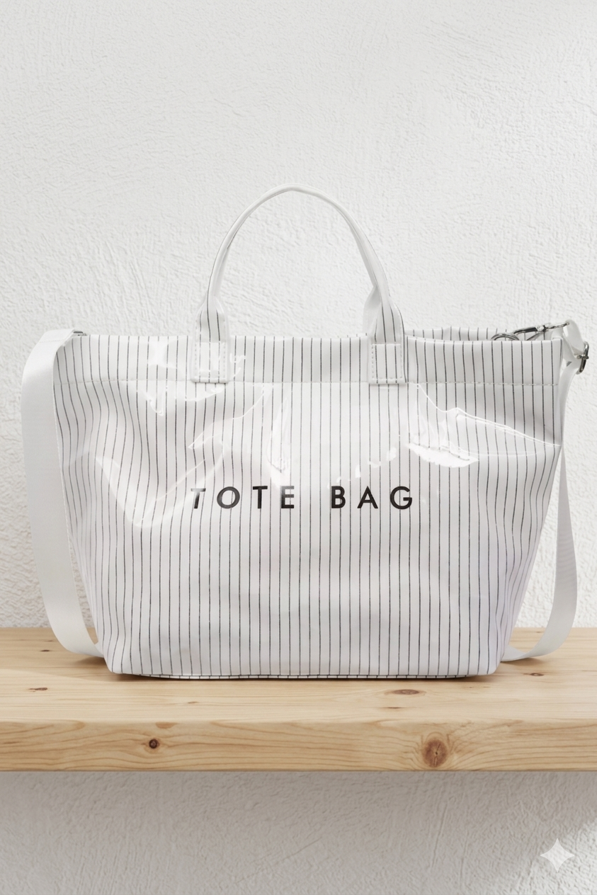 White Pinstripe TOTE BAG with Strap